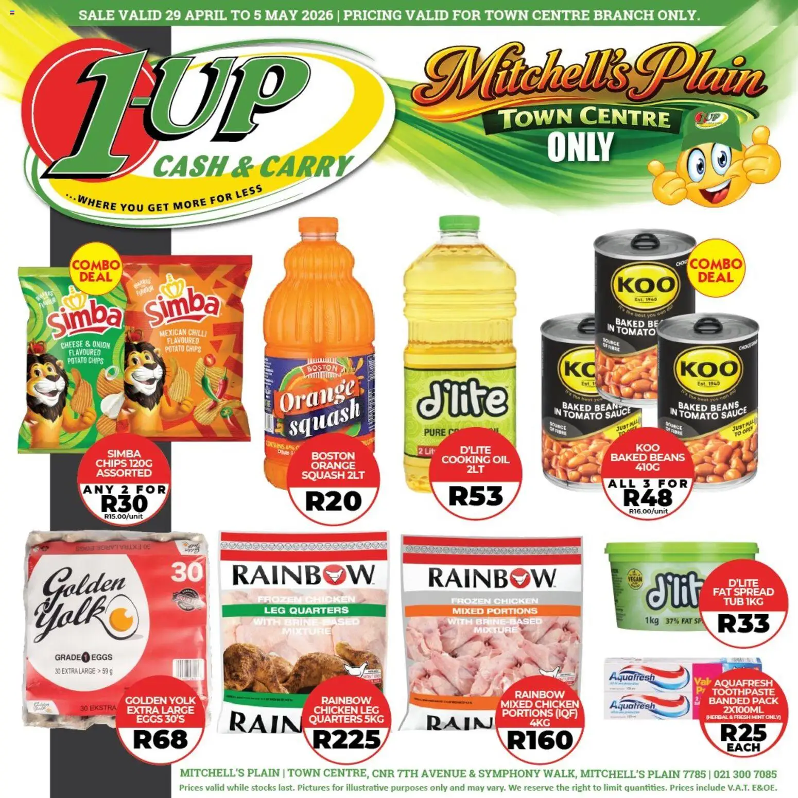New 1UP Cash & Carry catalogue – valid from 29.04.2026 | Page: 1 | Products: Baked beans, Squash, Chicken, Chips