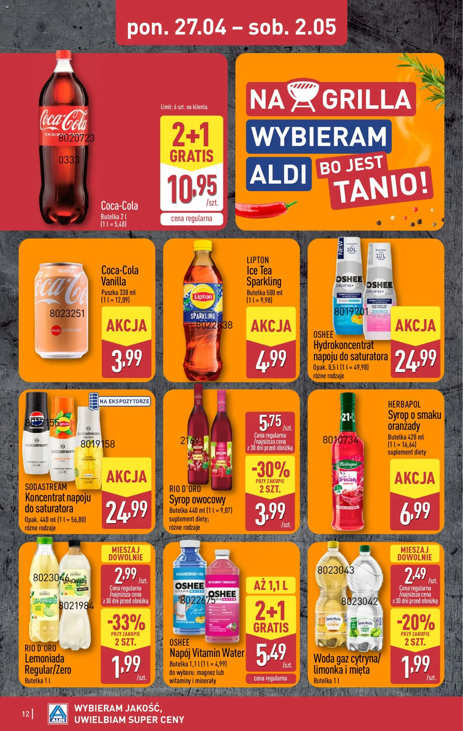 Aldi Polsko leták od 27.04.2026 | Strana: 12 | Produkty: Minerály, Sodastream, Ice tea
