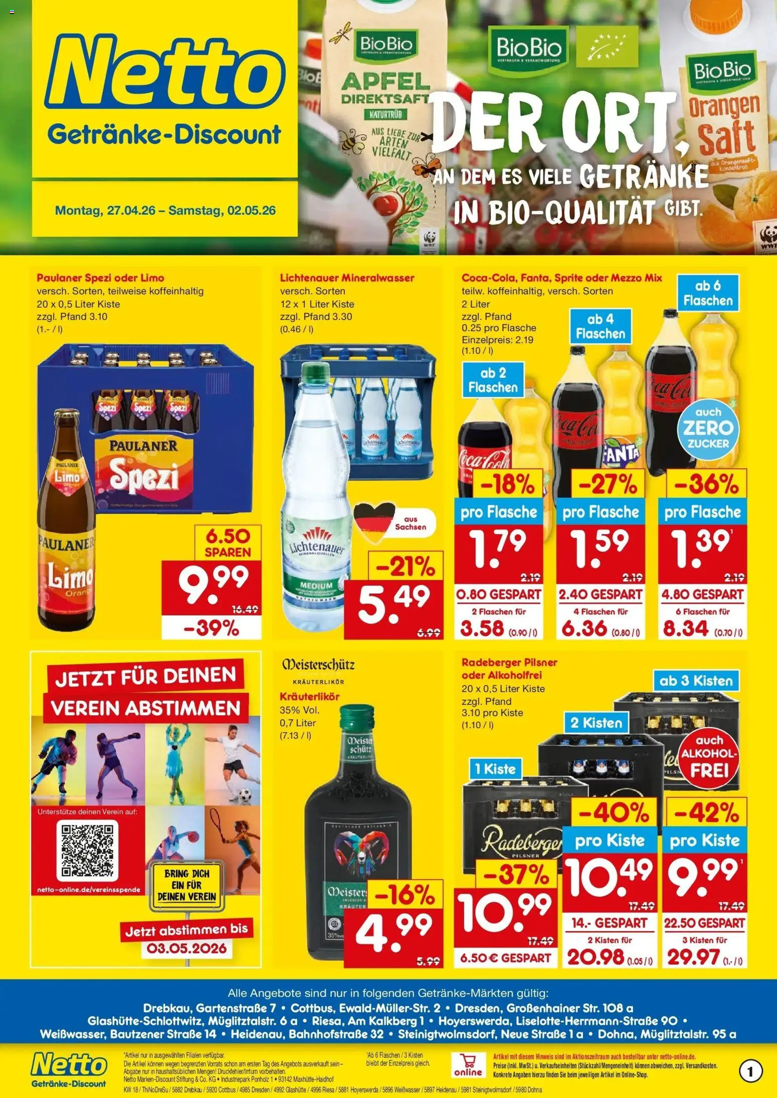 Netto Marken-Discount Prospekt Neukirch-Lausitz	 – gültig ab 27.04.2026 | Seite: 1 | Produkte: Mezzo mix, Fanta, Äpfel, Zucker
