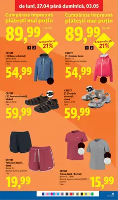 Ofertele Lidl valabile de la 27.04.2026 | Pagină: 19 | Produse: Tricou, Pantaloni, Keşe, Sandale