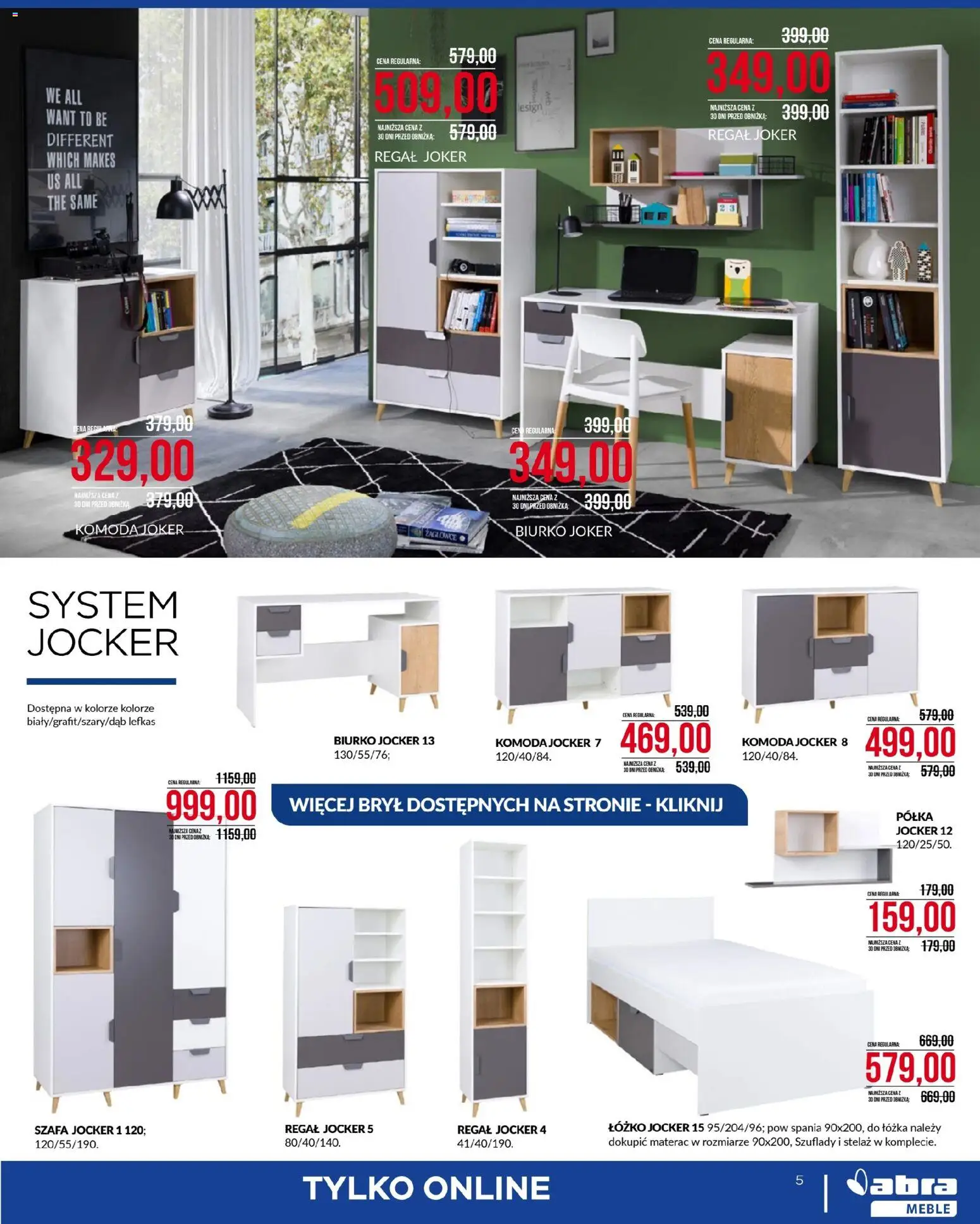 Abra meble gazetka od 04.03.2026 | Strona: 5 | Produkty: Łóżko, Szafa, Biurko, Regał