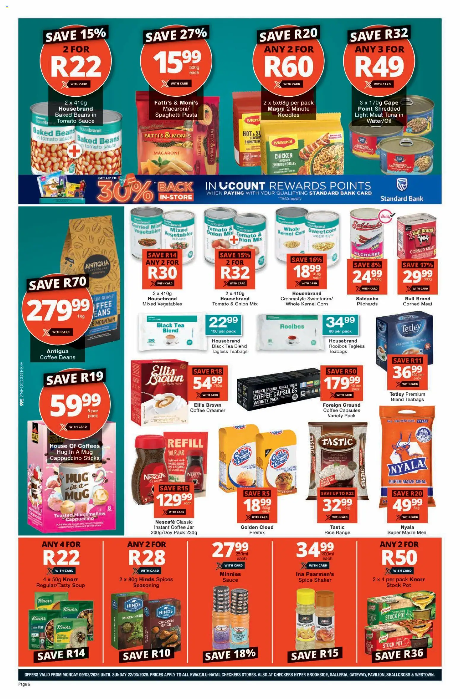 New Checkers catalogue – valid from 09.03.2026 | Page: 6 | Products: Maize meal, Mug, Rice, Noodles