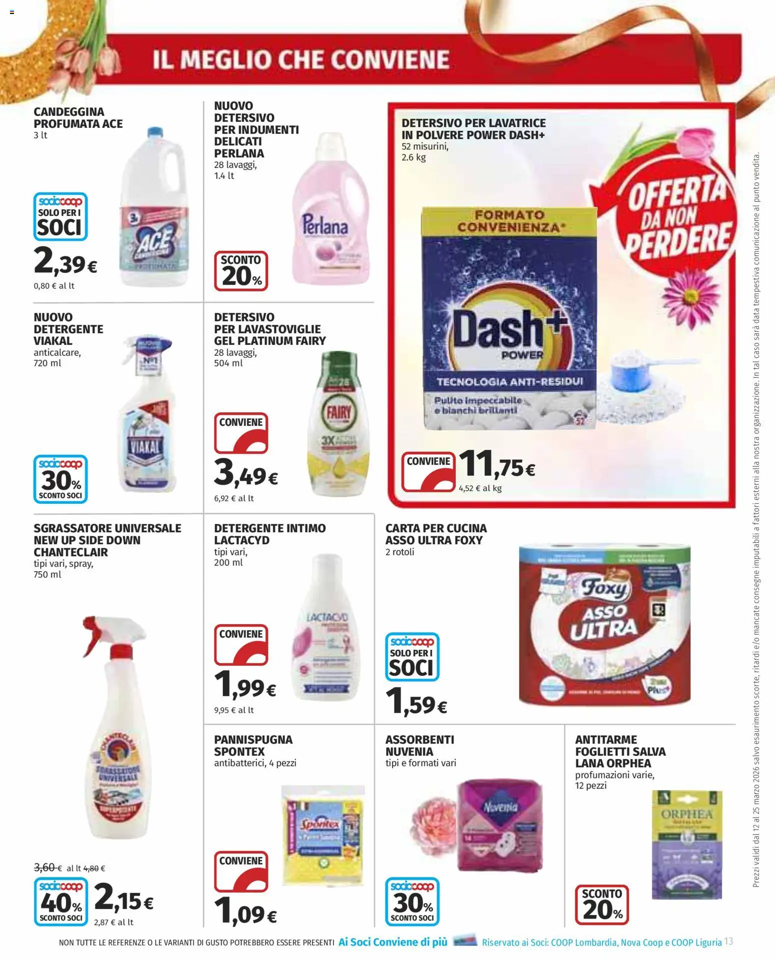 Volantino COOP del 12.03.2026 | Pagina: 13 | Prodotti: Detergente intimo, Candeggina, Lavatrice, Lavastoviglie