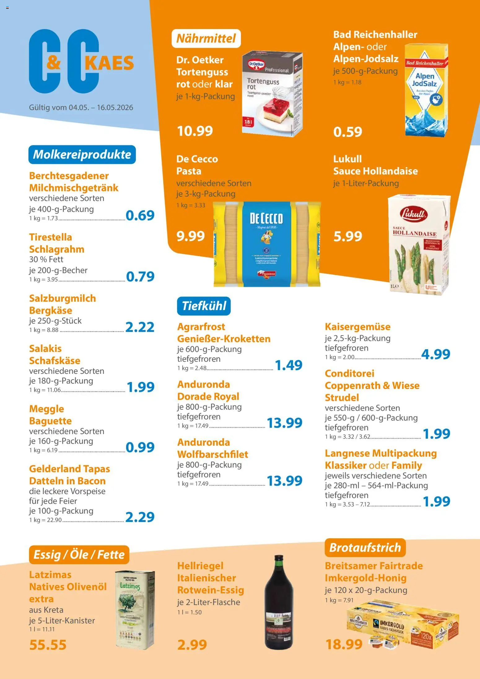C&C Prospekt – gültig ab 04.05.2026 | Seite: 2 | Produkte: Essig, Bad, Pasta, Schafskase