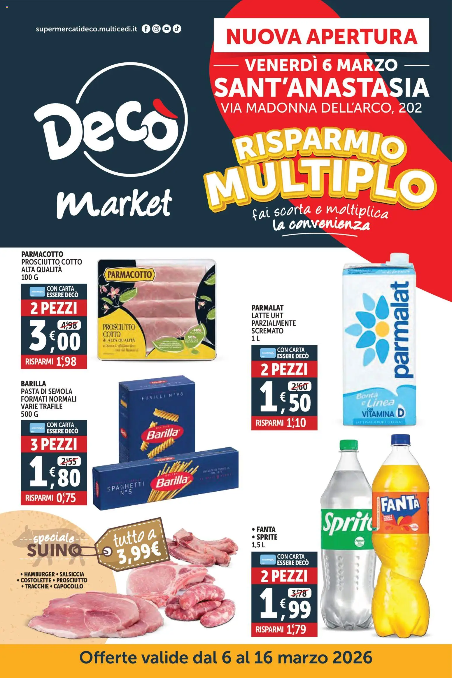 Volantino Decò del 06.03.2026 | Pagina: 1 | Prodotti: Prosciutto Cotto, Pasta, Fusilli, Fanta