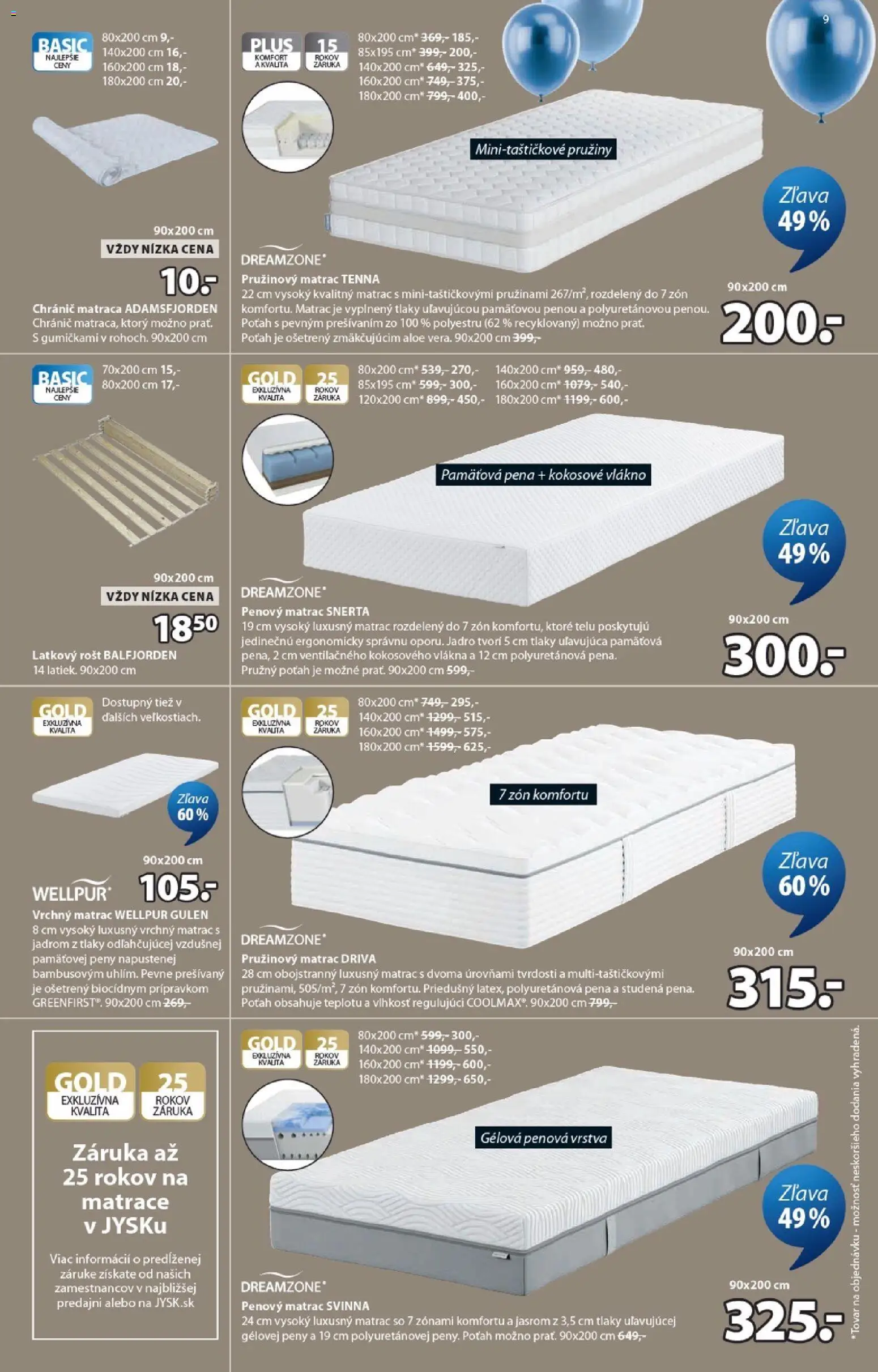 Nové JYSK akcie – leták je platný od 09.03.2026 | Strana: 9 | Produkty: Matrace, Matrac, Vrchný matrac