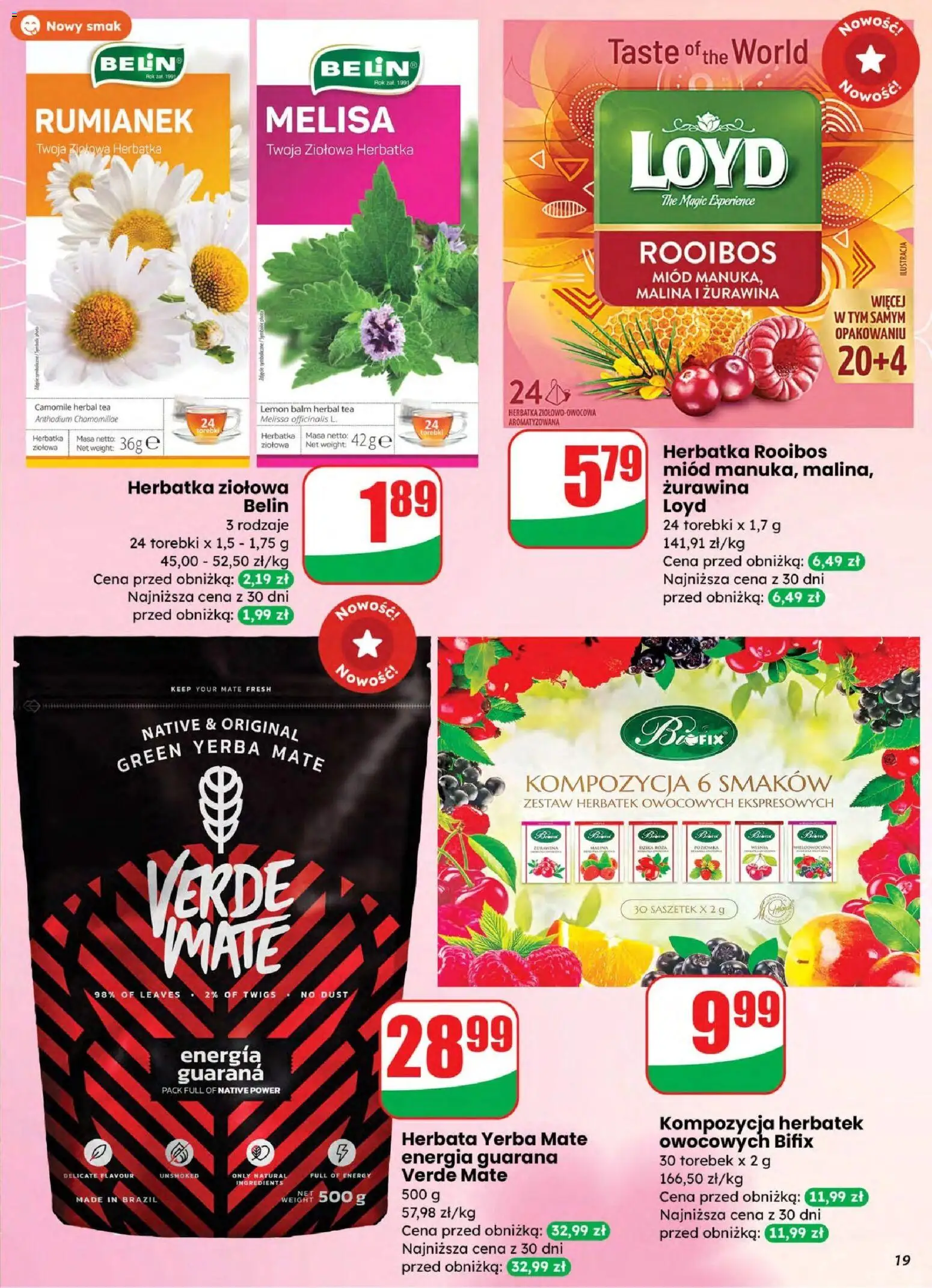 Dino gazetka od 04.03.2026 | Strona: 19 | Produkty: Miód, Żurawina, Herbata, Yerba mate