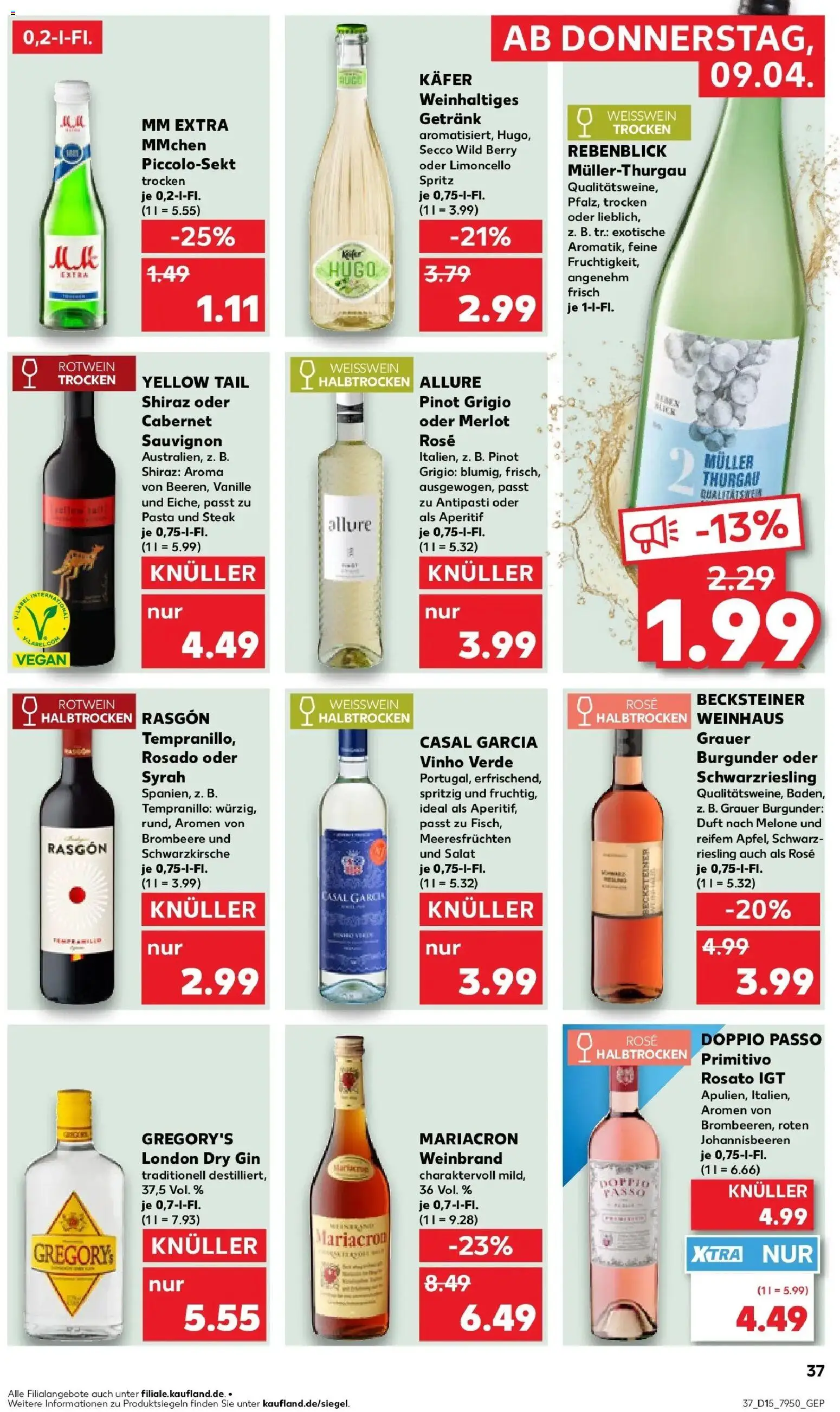 Kaufland Prospekt Leer (Ostfriesland)	 – gültig ab 08.04.2026 | Seite: 37 | Produkte: Weißwein, Weißwein halbtrocken, Doppio passo primitivo, Doppio Passo
