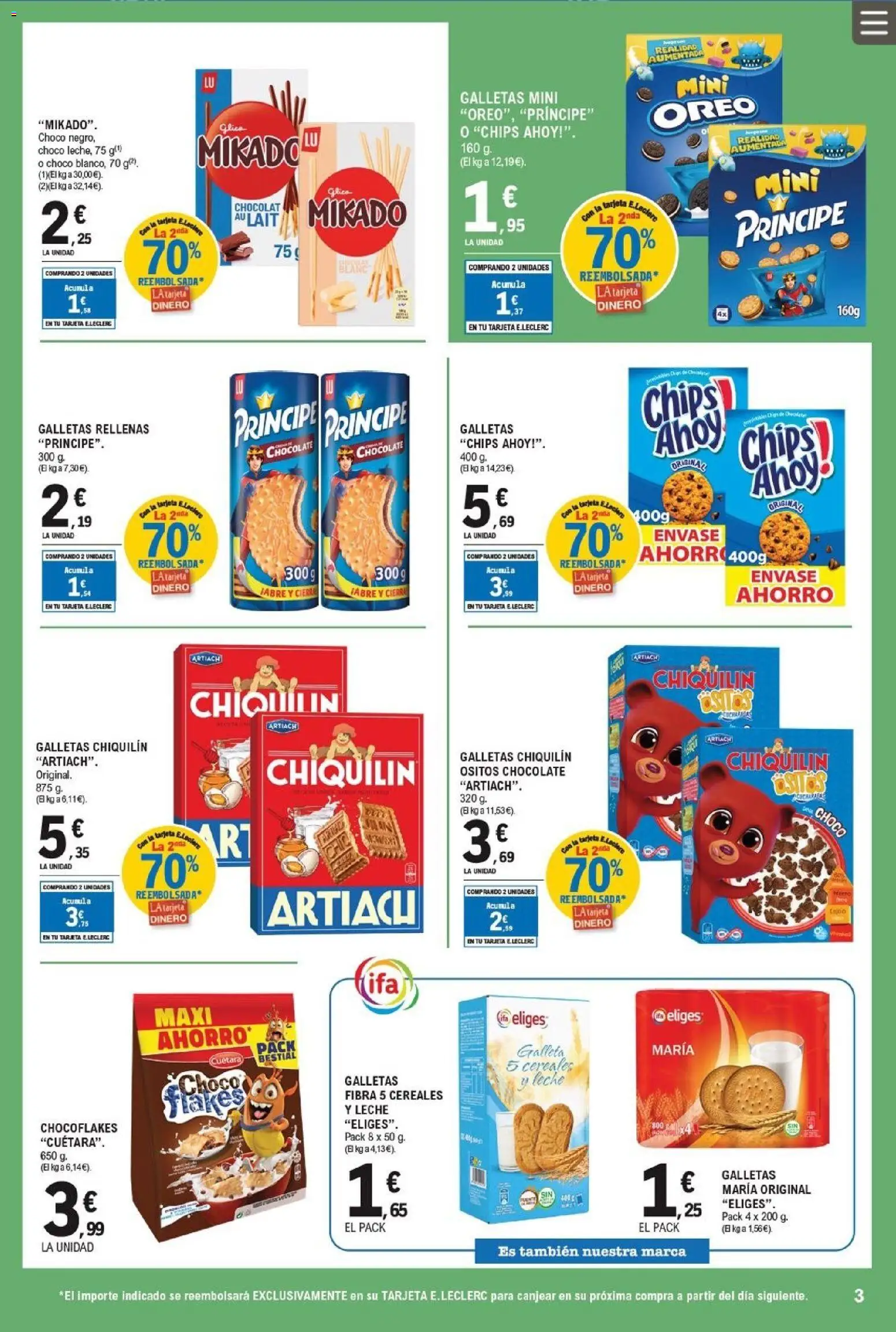 E.Leclerc folleto │ válido desde el 11.03.2026 | Página: 3 | Productos: Leche, Chocolate, Galletas, Galletas rellenas