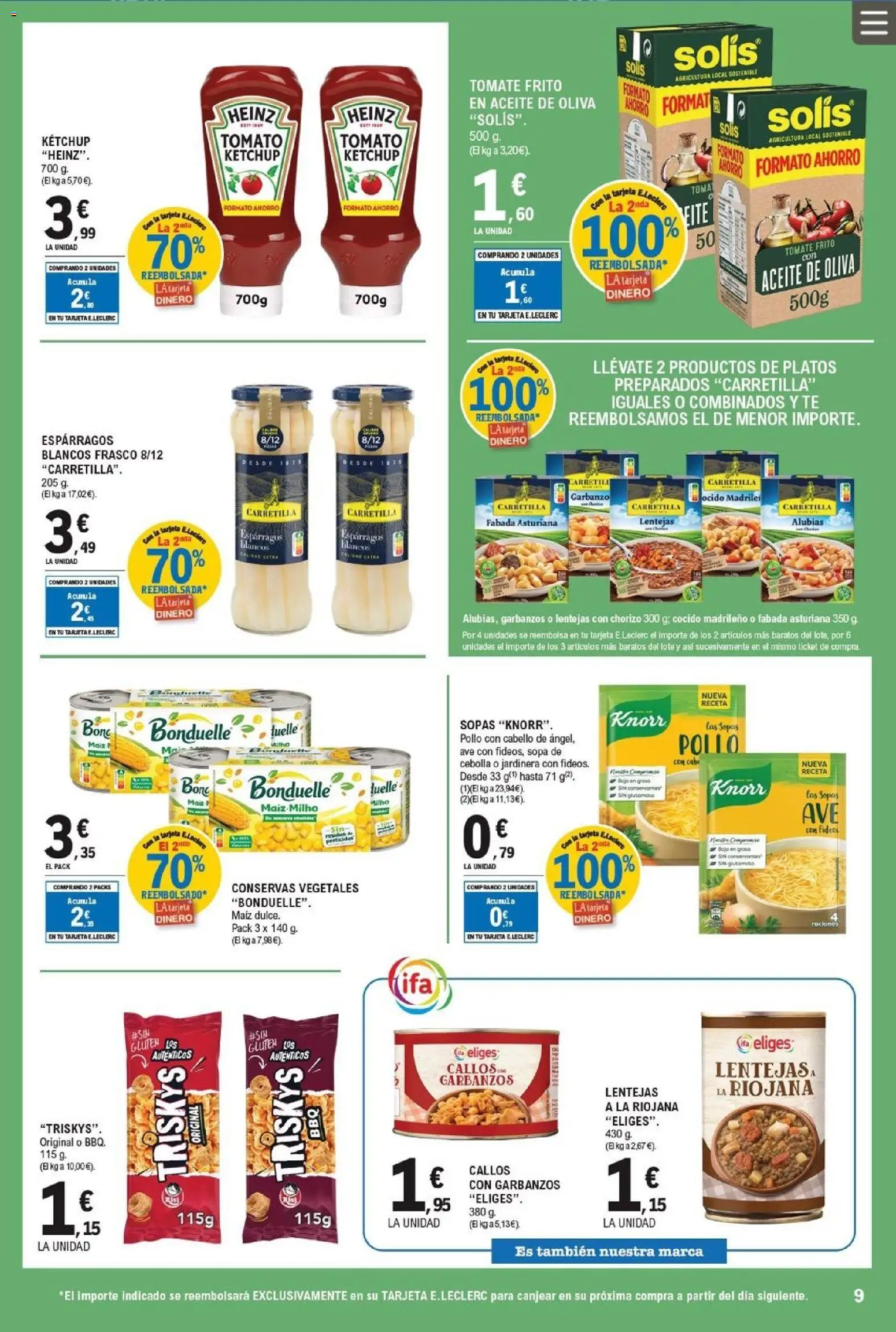 E.Leclerc folleto │ válido desde el 11.03.2026 | Página: 9 | Productos: Aceite, Jardinera, Νερό καρύδας, Aceite de oliva