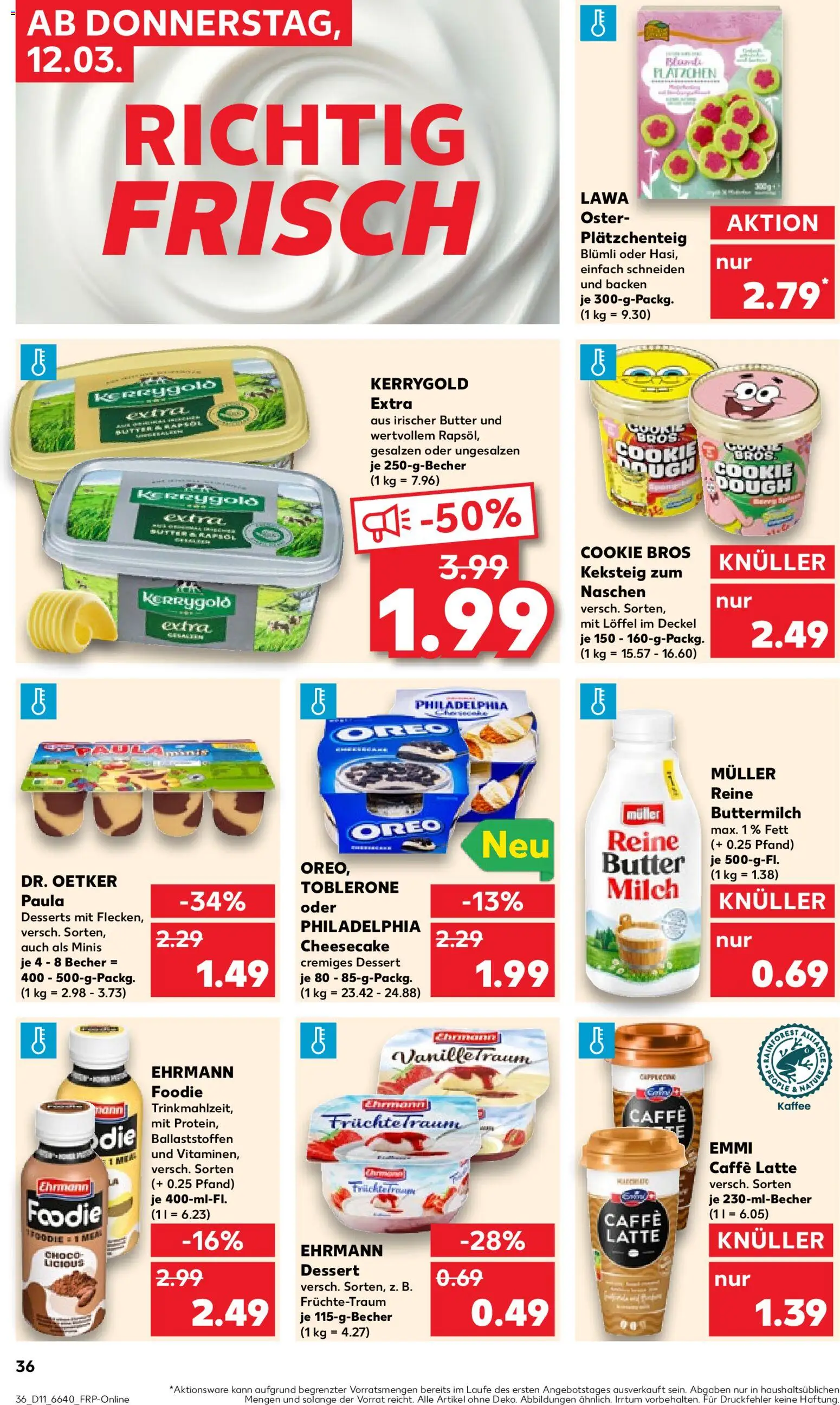 Kaufland Německo leták od 12.03.2026 | Strana: 36 | Produkty: Cheesecake, Toblerone, Oreo, Protein