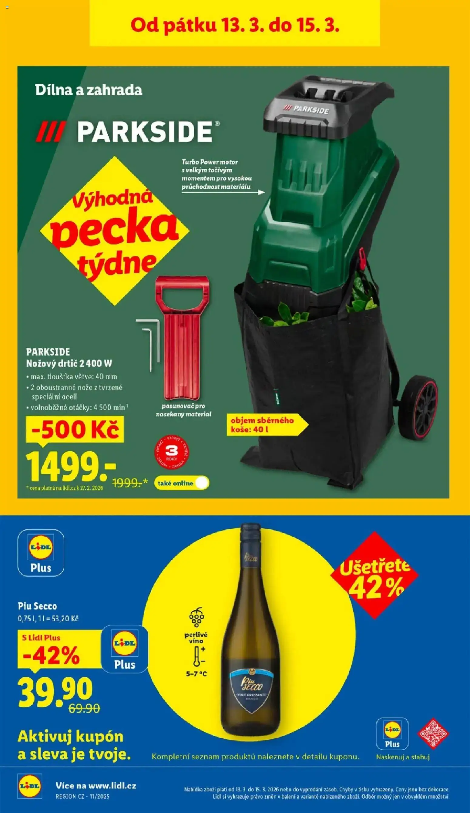 Lidl aktuální leták od 12.03.2026 | Strana: 46 | Produkty: Parkside, Zahrada, Frizzante, Drtič