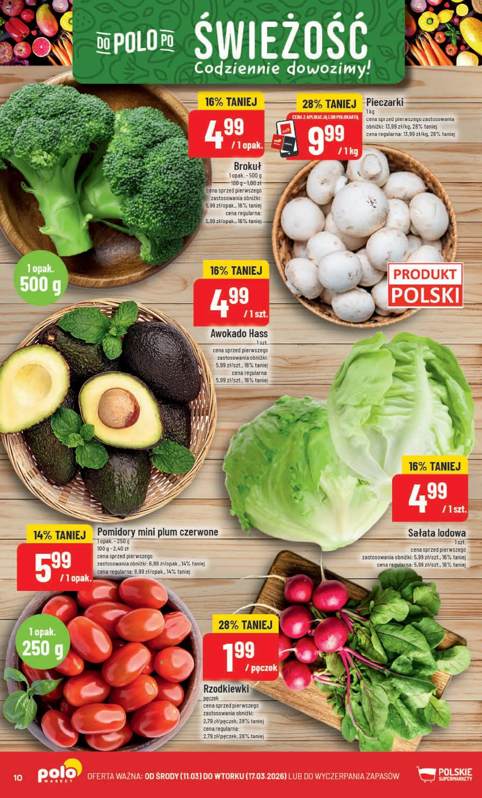POLOmarket gazetka od 11.03.2026 | Strona: 10 | Produkty: Pieczarki, Brokuł, Pomidory, Awokado