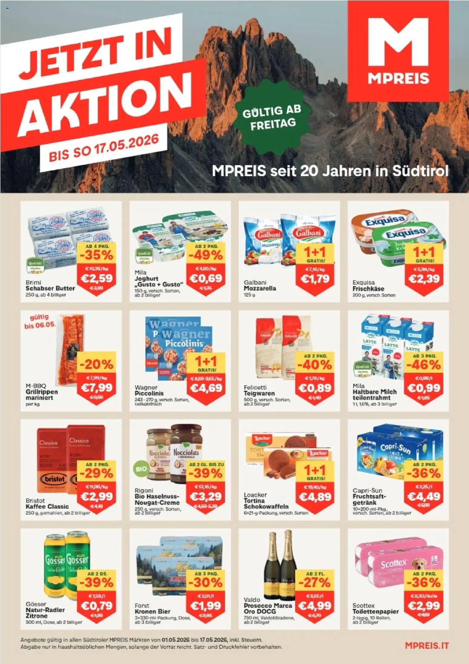 MPREIS Algund gültig ab 03.05.2026 | Seite: 1 | Produkte: Butter, Joghurt, Kaffee, Bier