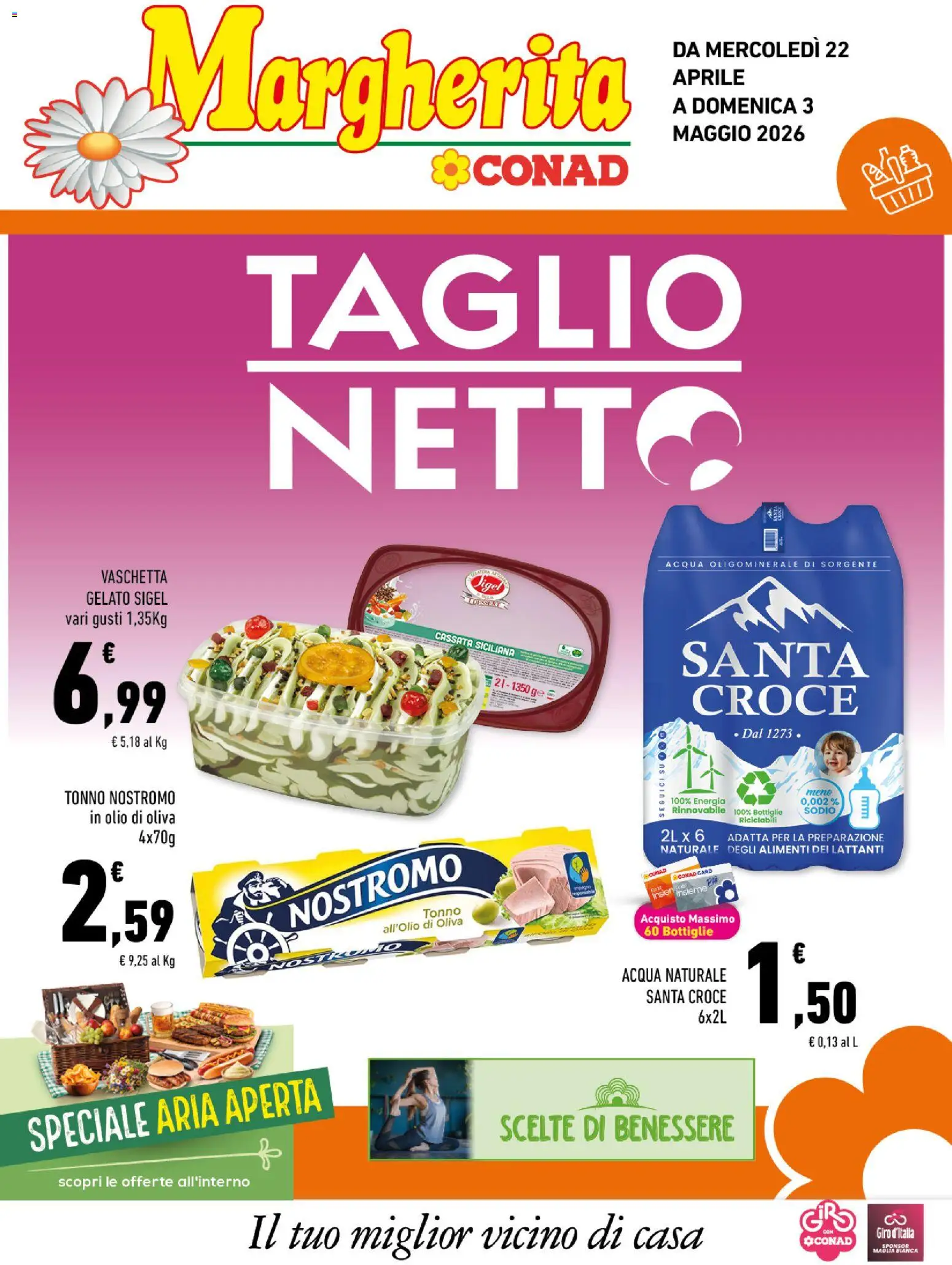 Volantino Conad del 22.04.2026 | Pagina: 1 | Prodotti: Acqua, Olio, Acqua naturale, Olio di Oliva