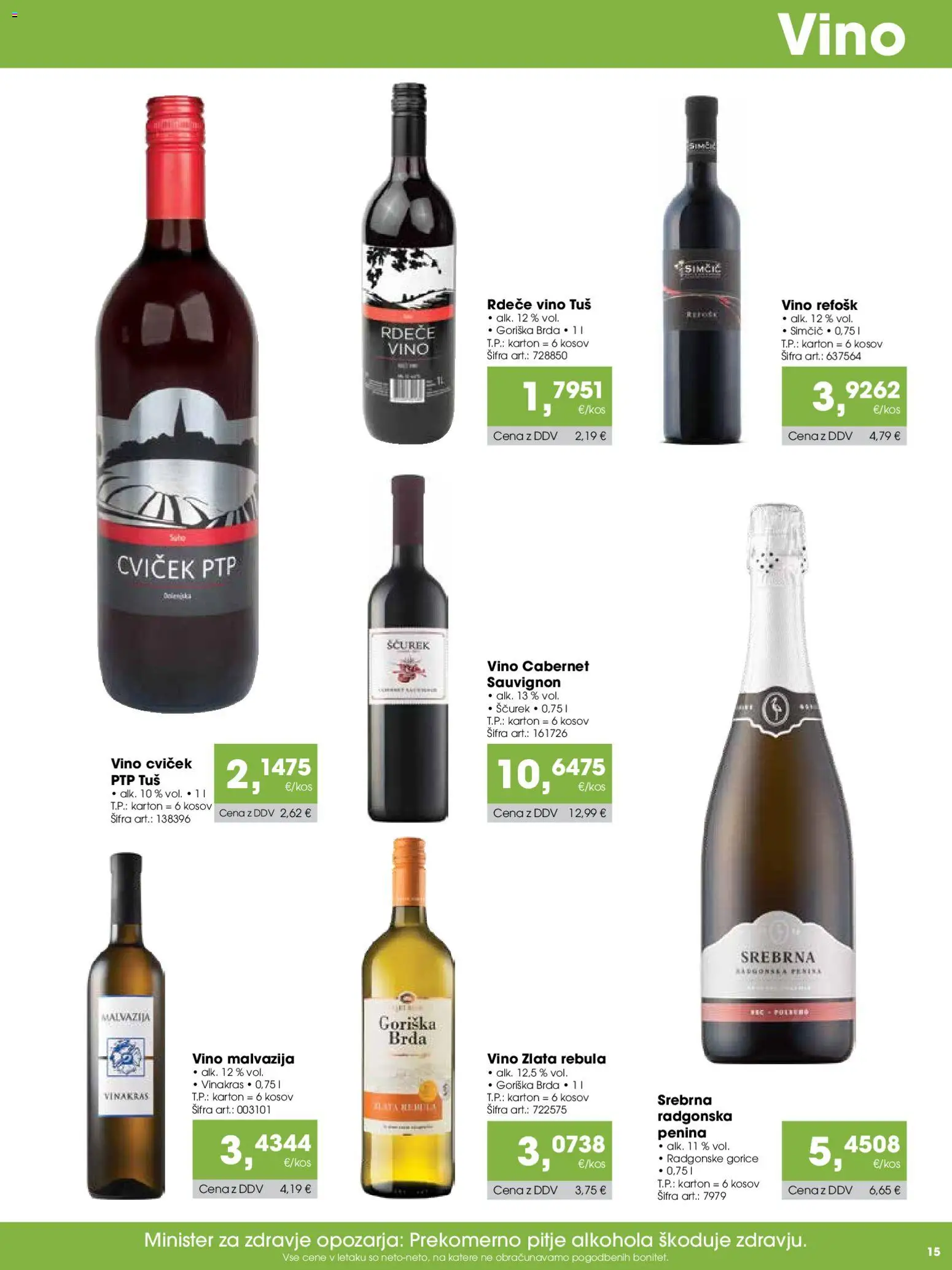 Novi Tuš katalog ponudbe – veljaven od 07.03.2026 | Stran: 15 | Izdelki: Penina, Vino