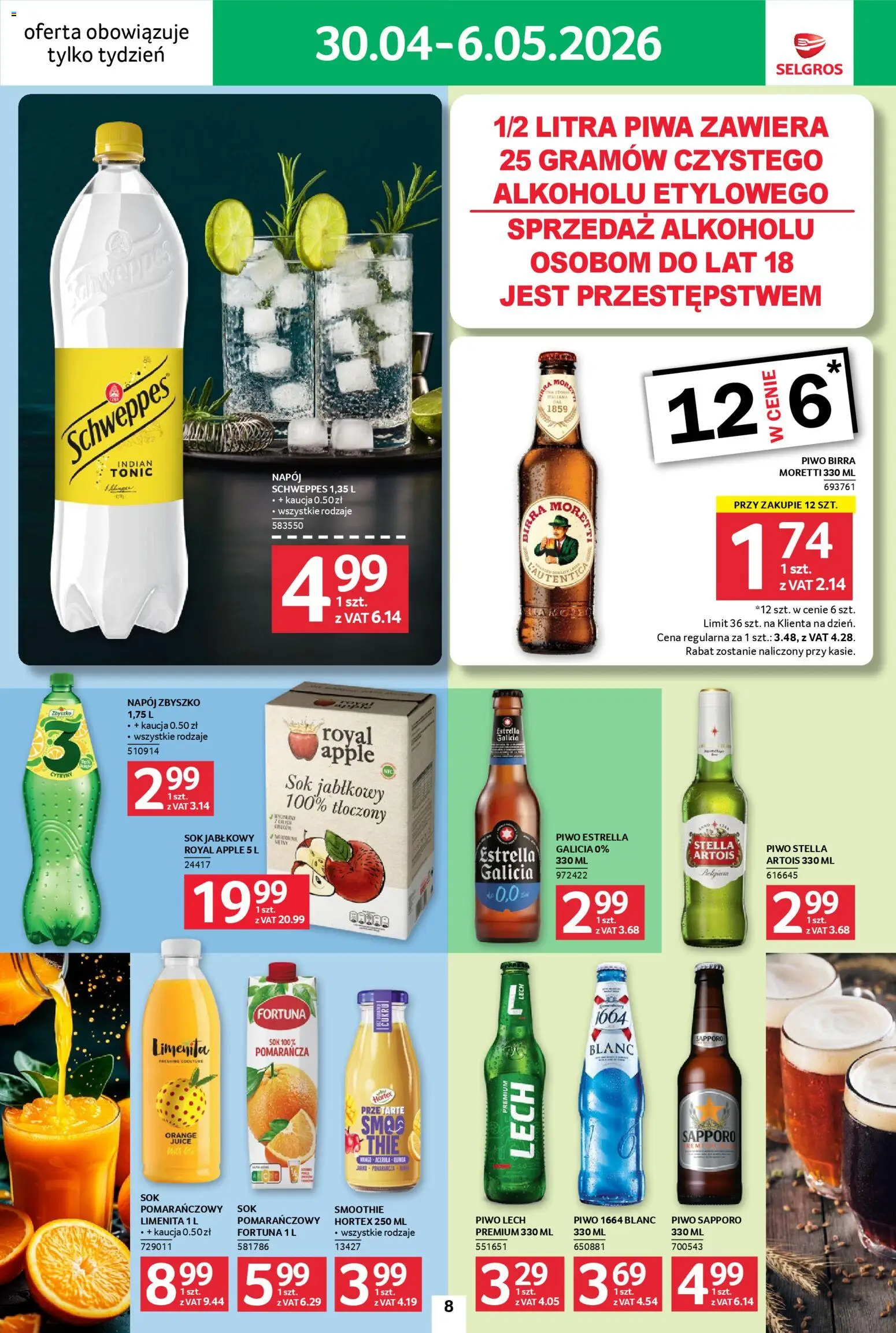 Selgros cash&carry gazetka - Jeszcze więcej super promocji od 30.04.2026 | Strona: 8 | Produkty: Mango, Sok jabłkowy, Smoothie, Piwo