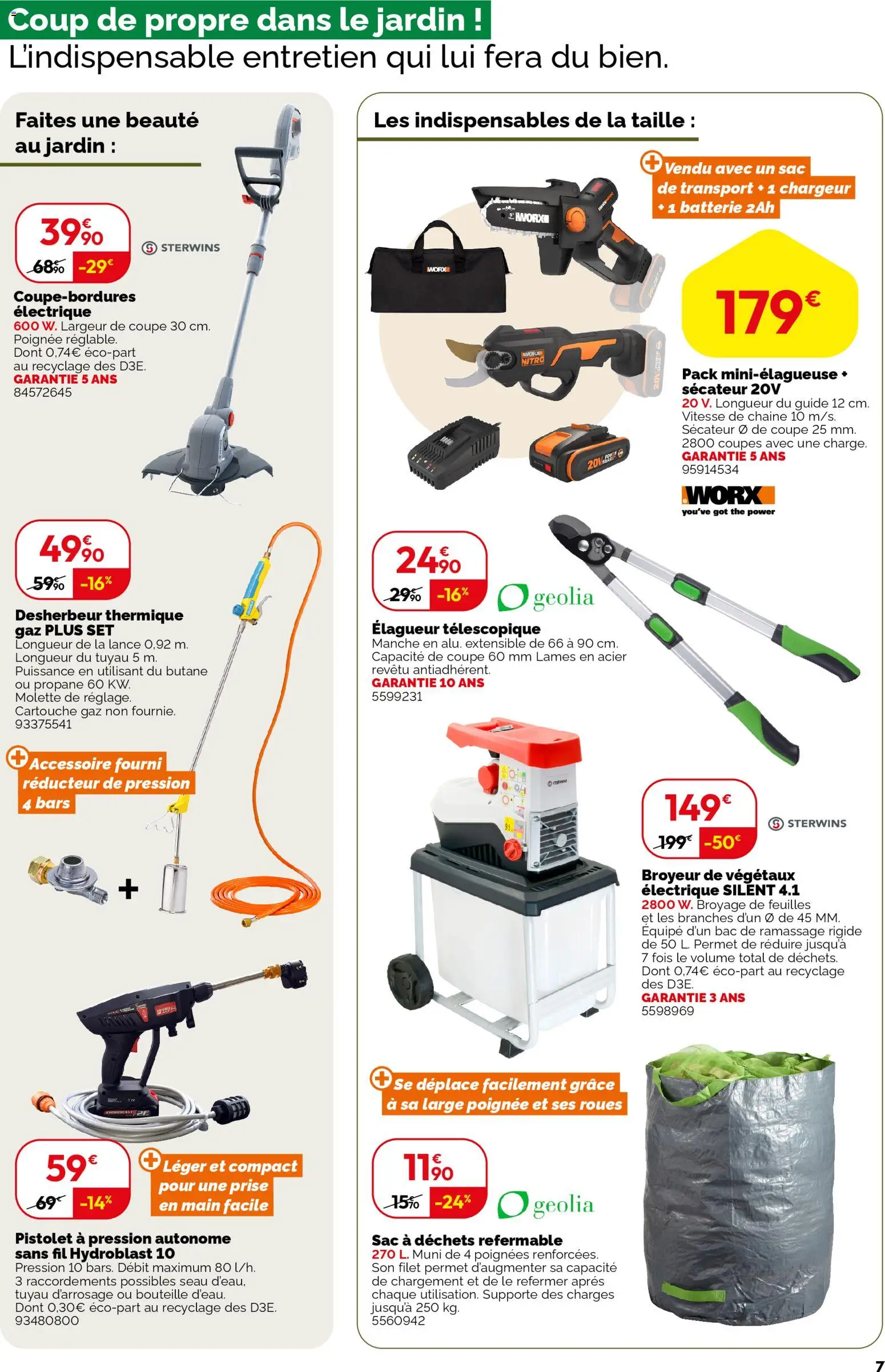 {H1} | Page: 7 | Produits: Sécateur, Tuyau d’arrosage, Batterie, Cartouche
