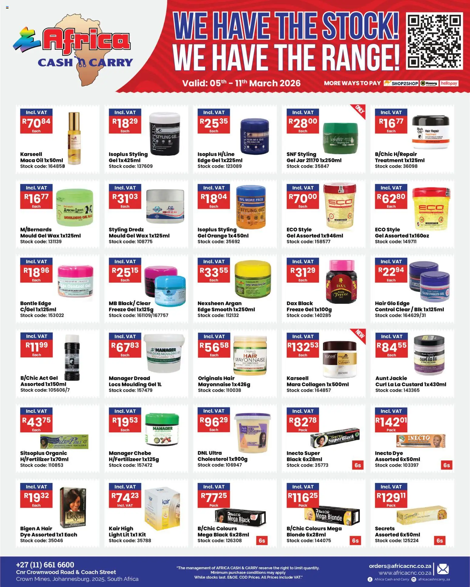 New Africa Cash & Carry catalogue – valid from 05.03.2026 | Page: 4 | Products: Custard, Light, Mayonnaise, Dye