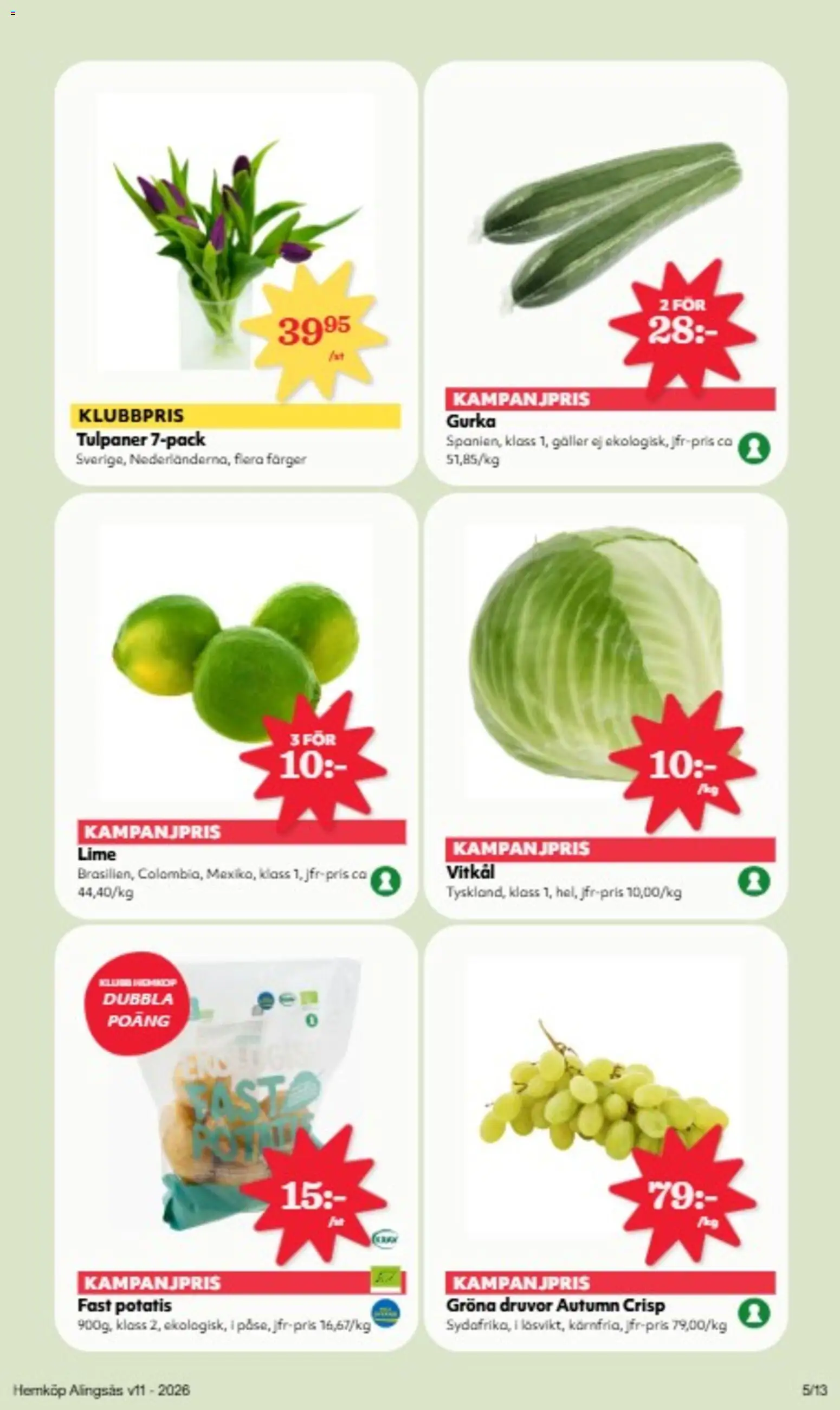 Hemköp reklamblad aktuell från 09.03.2026 | Sida: 11 | Produkter: Galler, Vitkål, Lime, Gurka