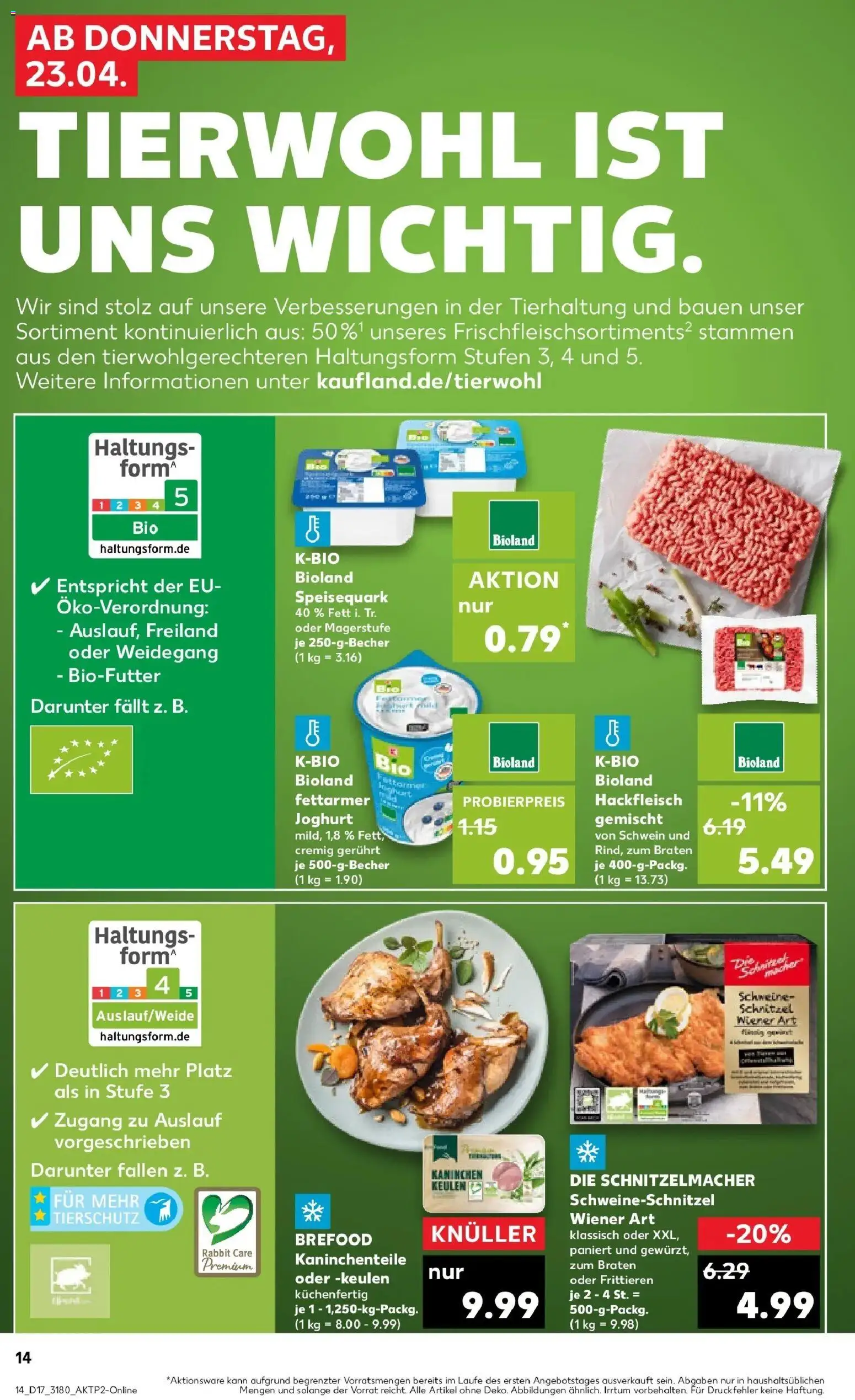 Kaufland Prospekt Bautzen	 – gültig ab 23.04.2026 | Seite: 14 | Produkte: Kaninchen, Schnitzel, Speisequark, Hackfleisch