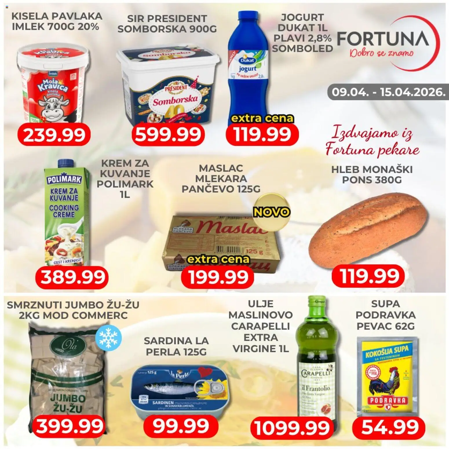 Fortuna Market katalog - važi od 09.04.2026 | Strana: 2 | Proizvode: Sir, Jogurt, Ulje, Pavlaka
