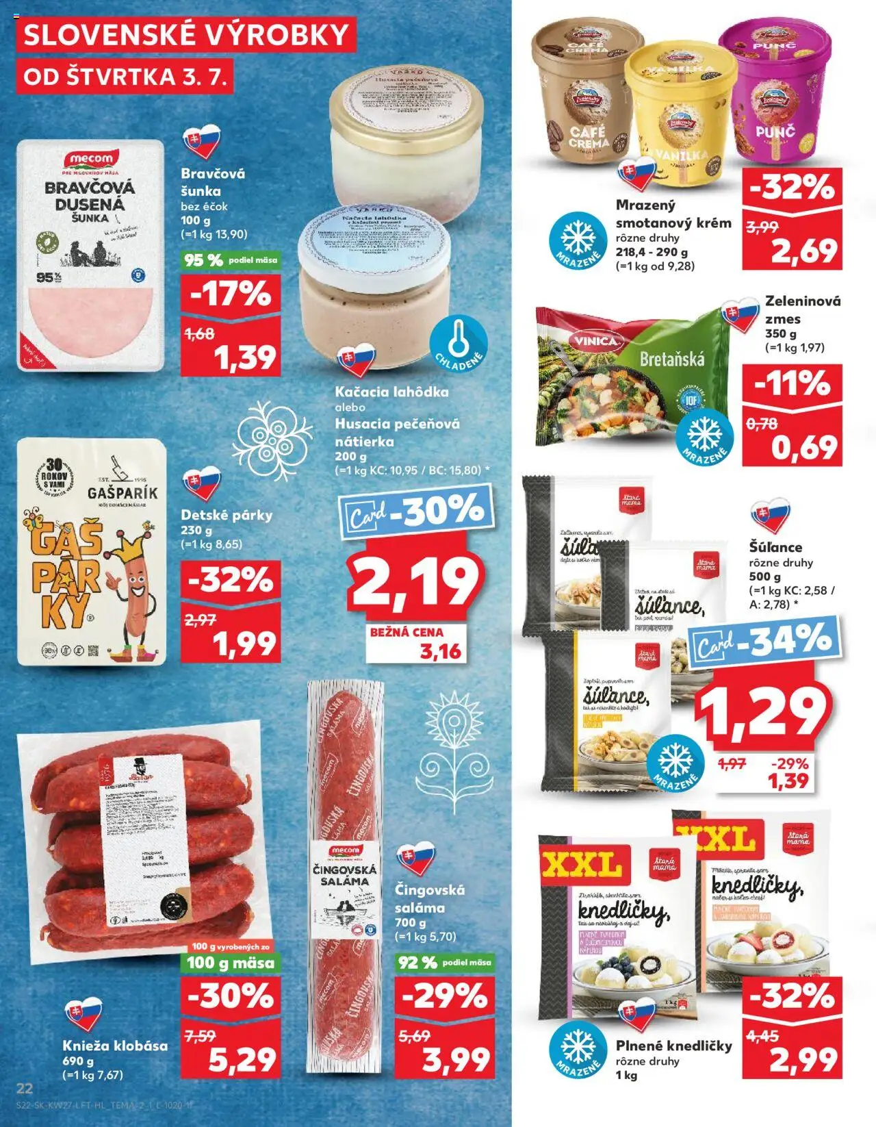 Nové Kaufland akcie – leták je platný od 03.07.2025 | Strana: 22 | Produkty: Šunka, Klobása, Krém, Párky