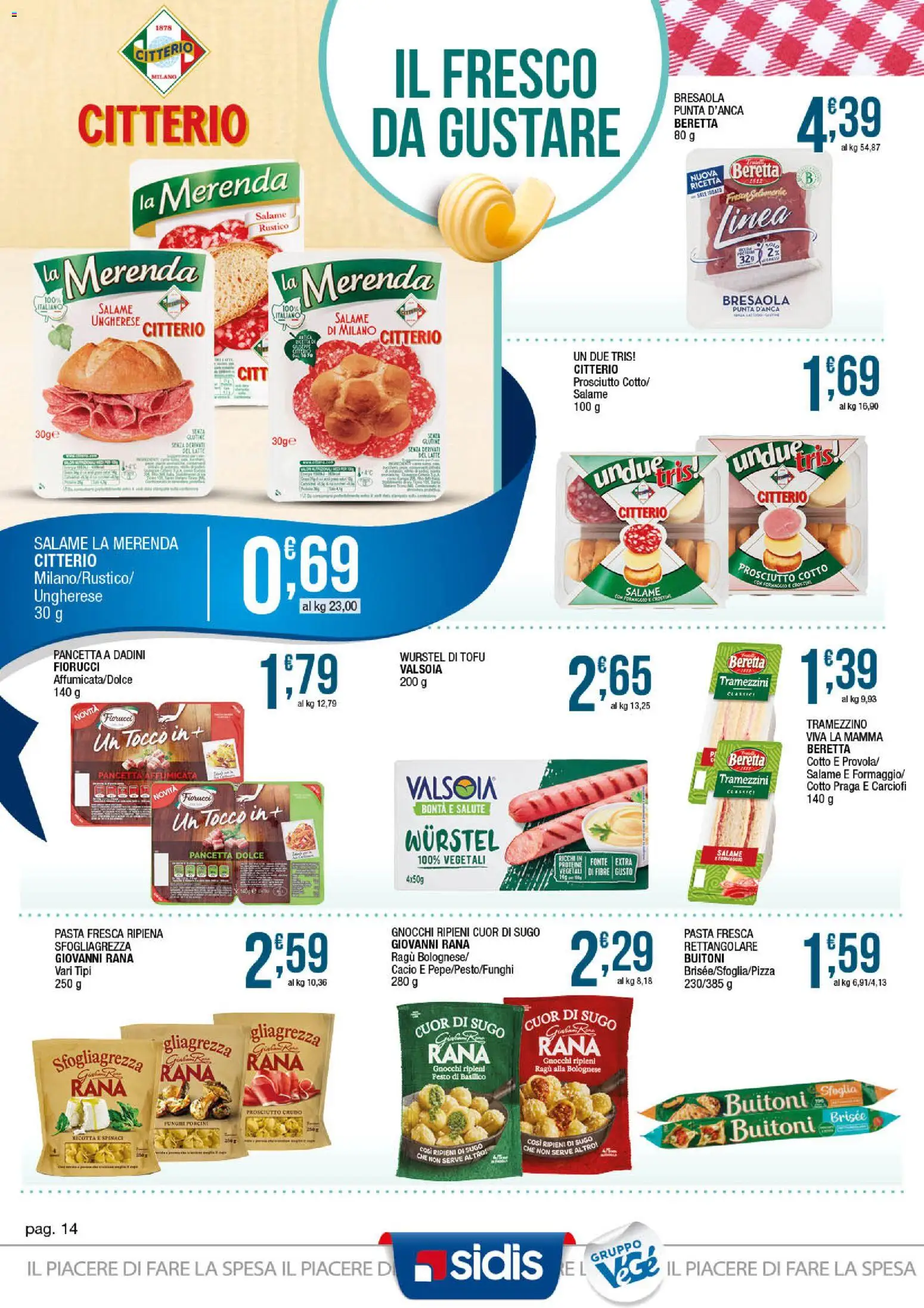 Volantino Sidis del 07.04.2026 | Pagina: 14 | Prodotti: Bresaola, Prosciutto, Tofu, Basilico
