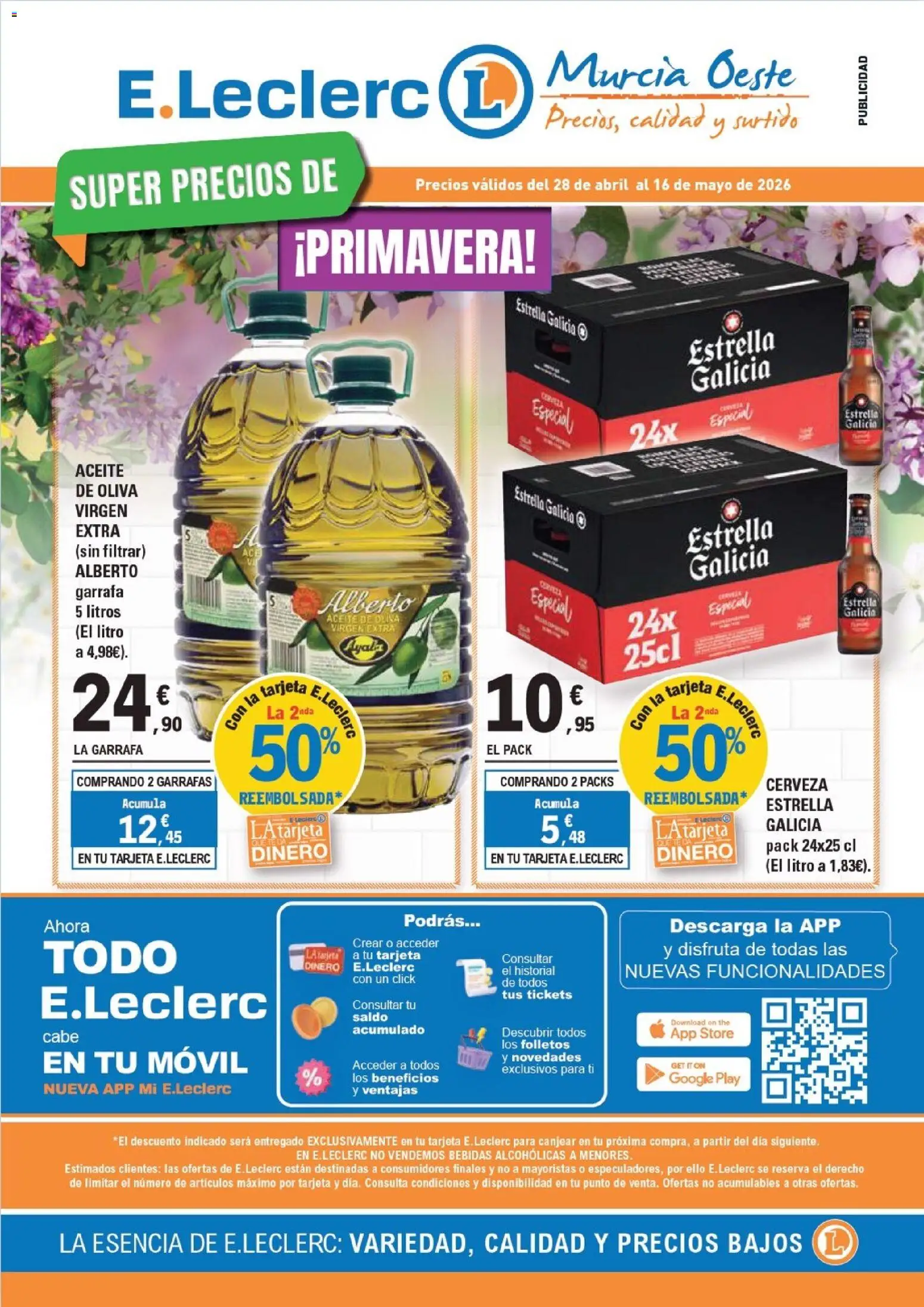 E.Leclerc Primavera │ válido desde el 28.04.2026 | Página: 1 | Productos: Aceite, Cerveza, Aceite de oliva