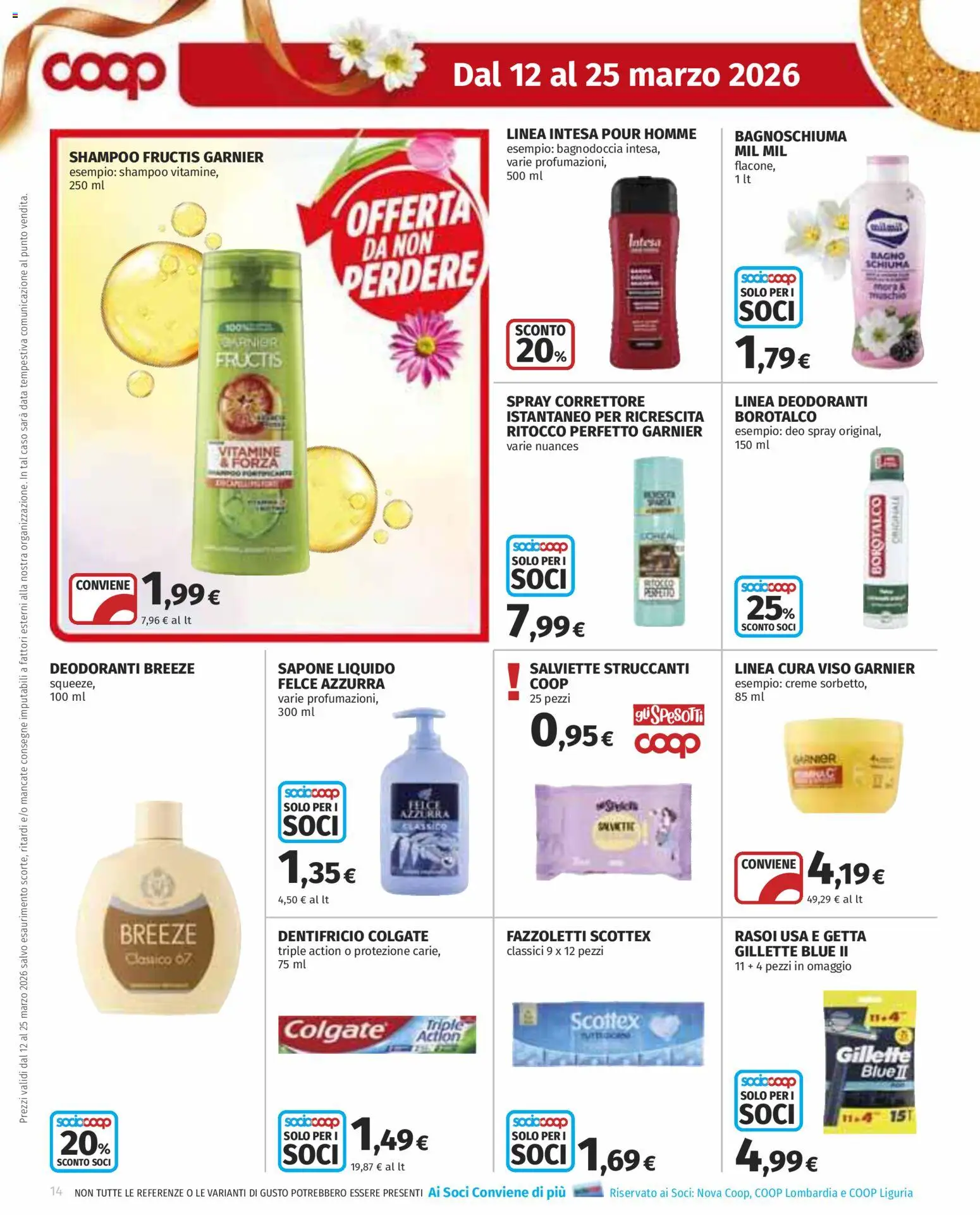 Volantino COOP del 12.03.2026 | Pagina: 14 | Prodotti: Shampoo, Salviette struccanti, Fazzoletti, Data