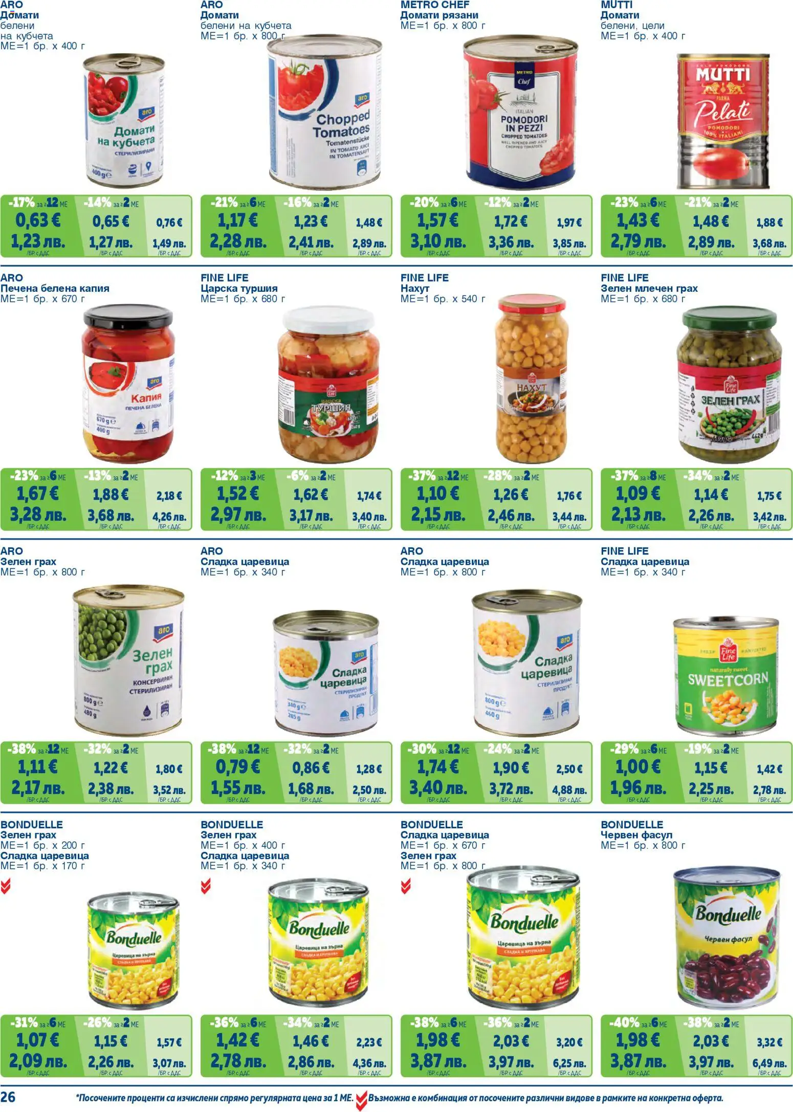 {H1} | Страница: 26 | Продукти: Нахут, Домати, Грах, Царевица