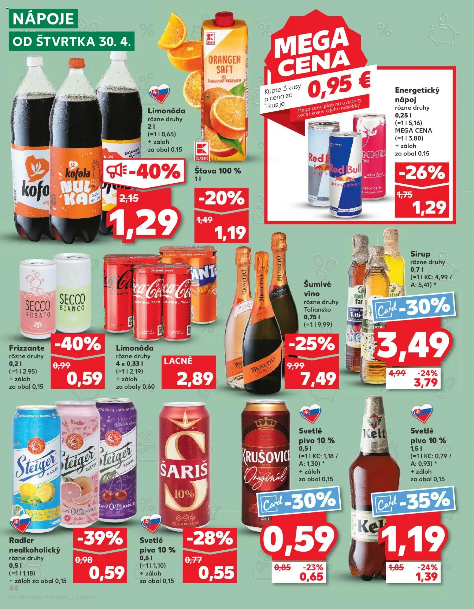 Nové Kaufland akcie – leták je platný od 30.04.2026 | Strana: 44 | Produkty: Kelt, Krušovice, Šariš, Šumivé víno