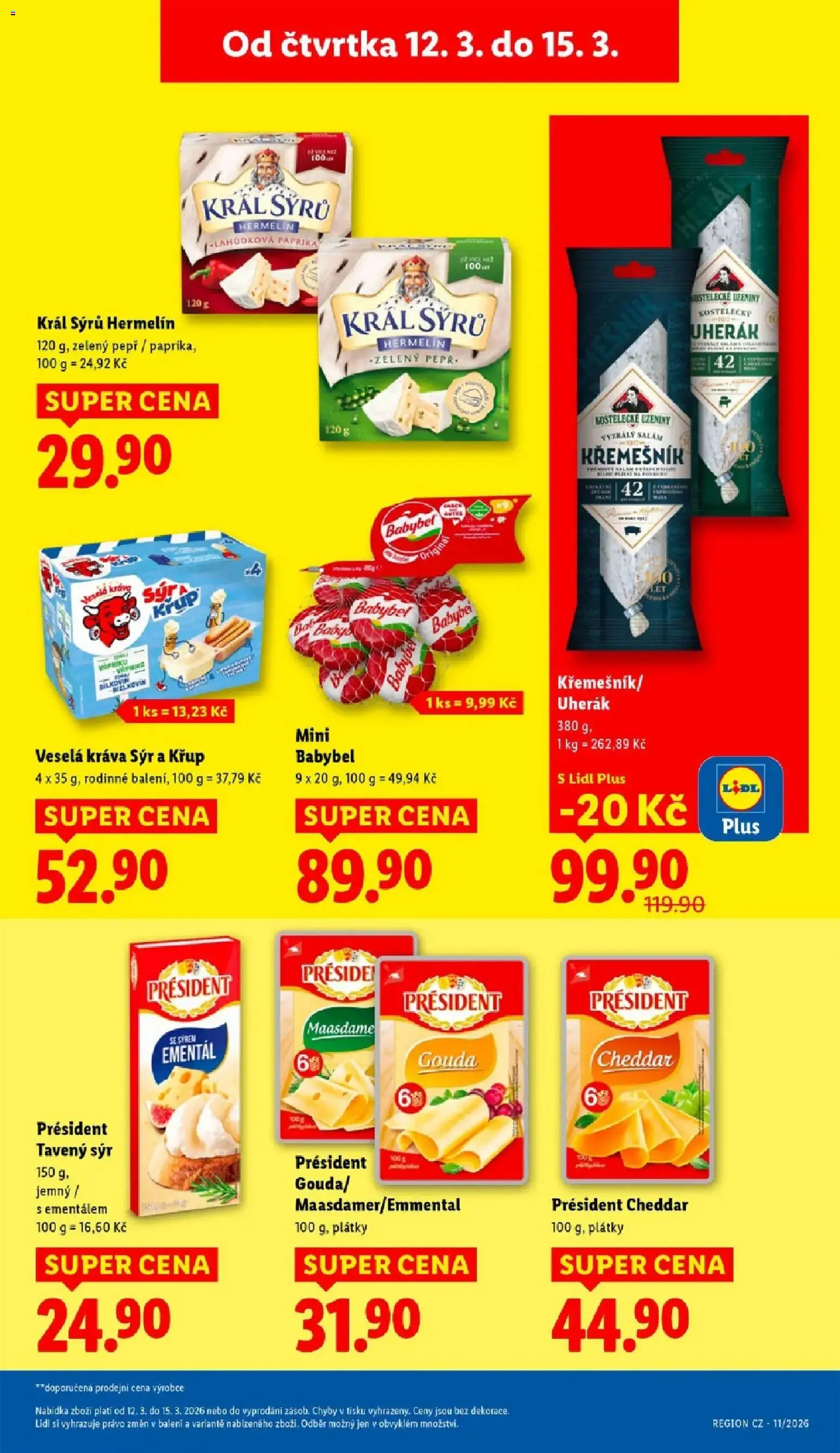Lidl aktuální leták od 12.03.2026 | Strana: 21 | Produkty: Tavený sýr, Ementál, Gouda, Hermelín