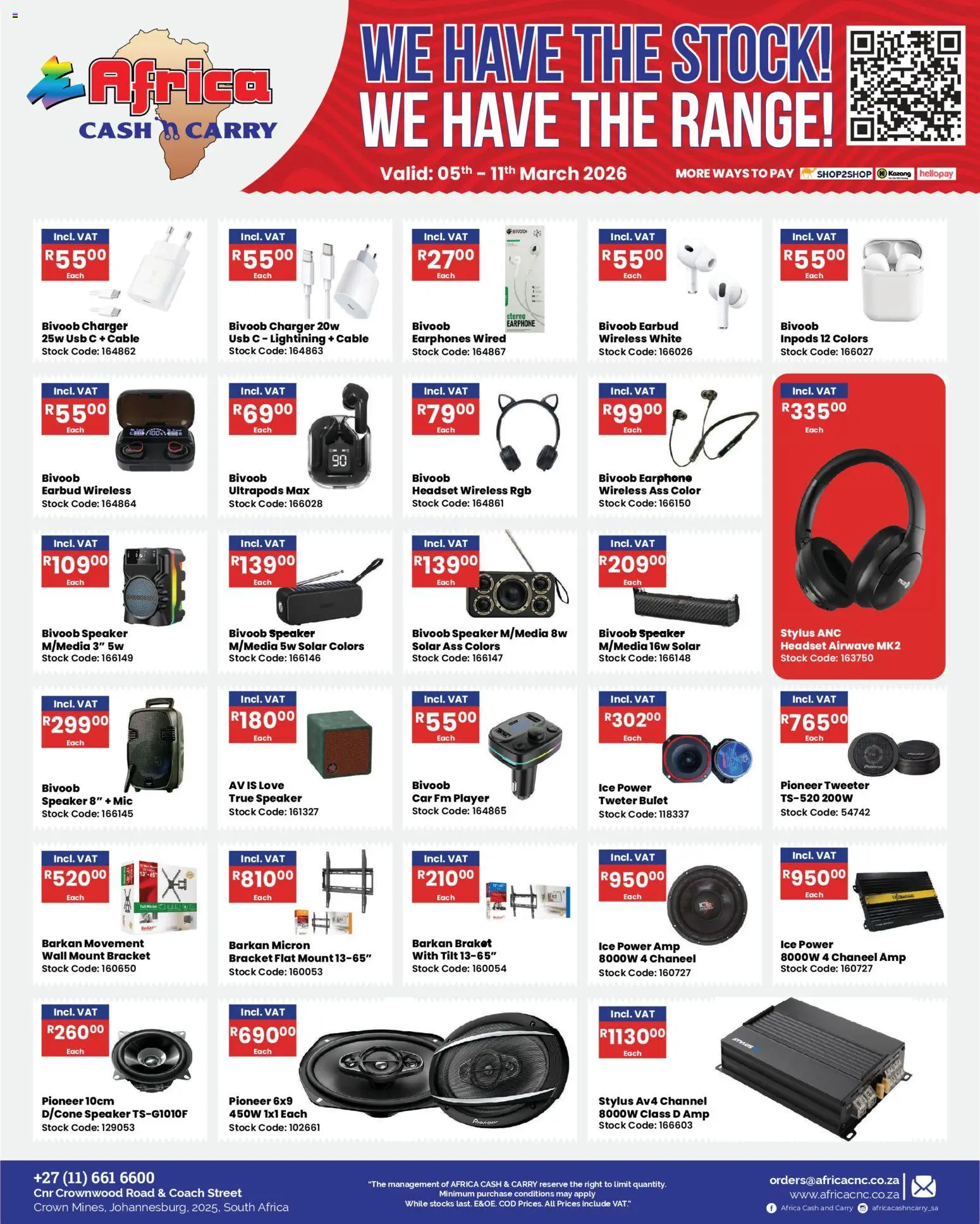 New Africa Cash & Carry catalogue – valid from 05.03.2026 | Page: 21 | Products: Earphones, Speaker, USB, Stock