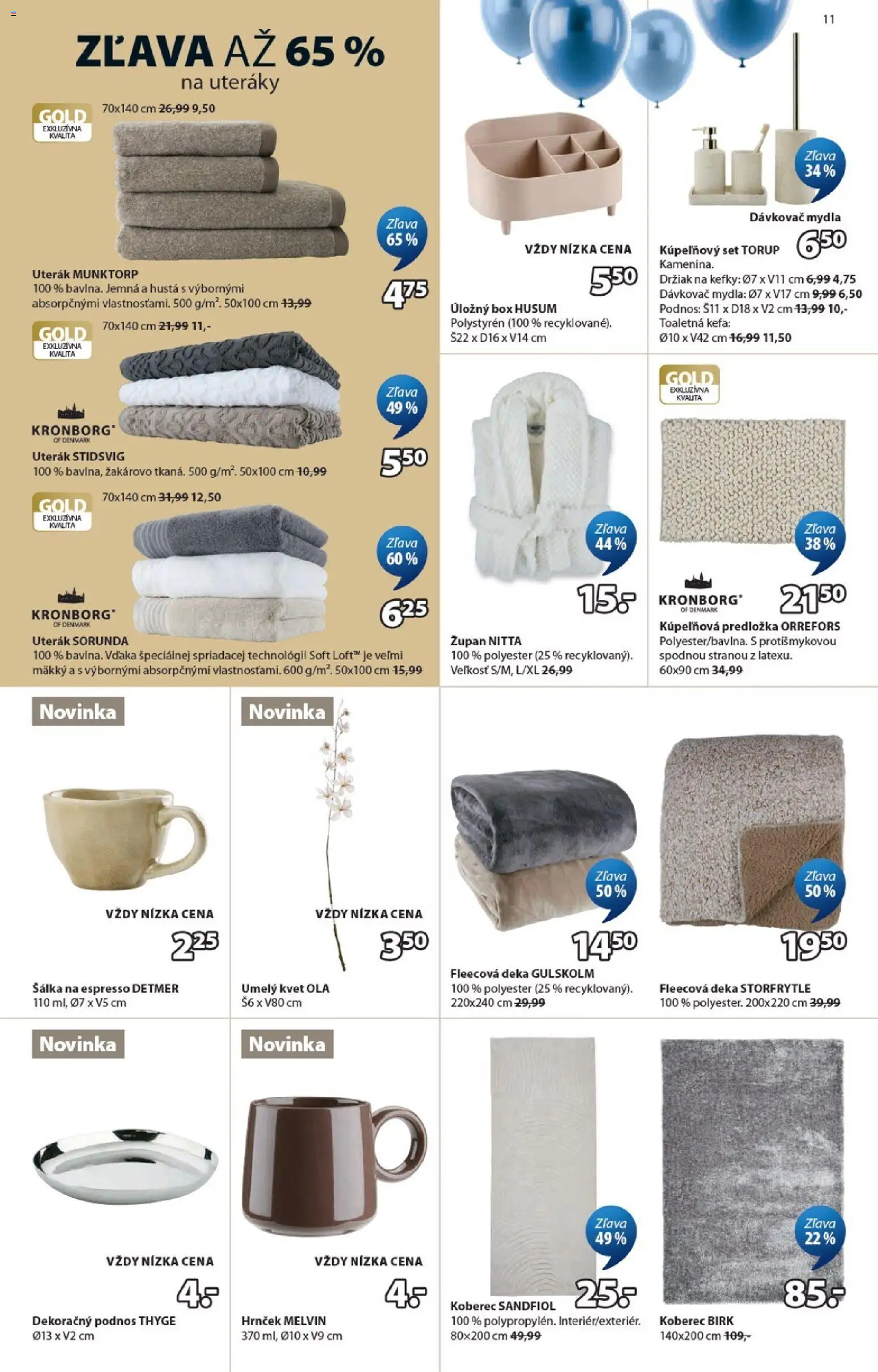 Nové JYSK akcie – leták je platný od 09.03.2026 | Strana: 11 | Produkty: Koberec, Uterák, Kefa