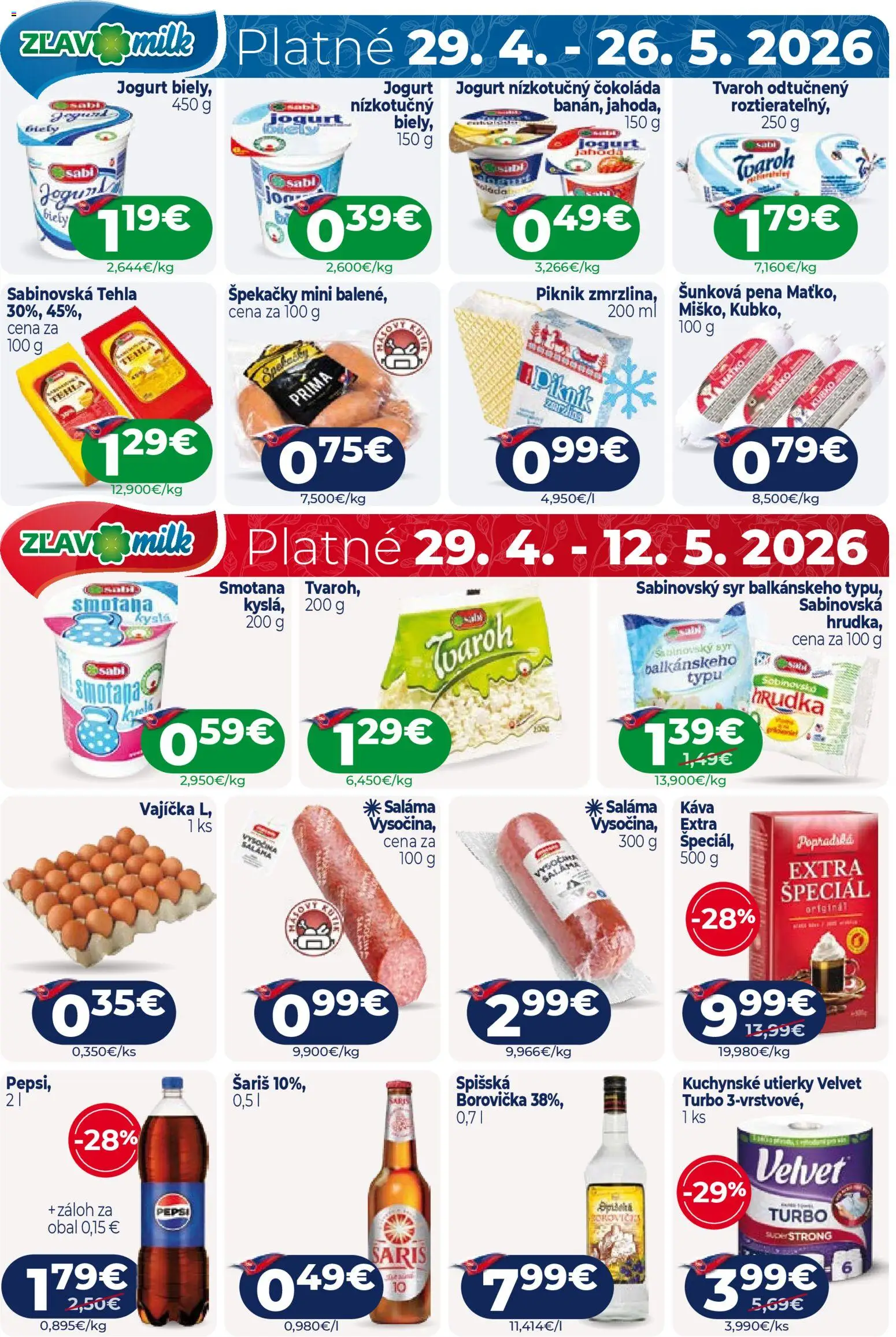 Nové Milk Agro akcie – leták je platný od 29.04.2026 | Strana: 16 | Produkty: Jogurt, Káva, Borovička, Tvaroh