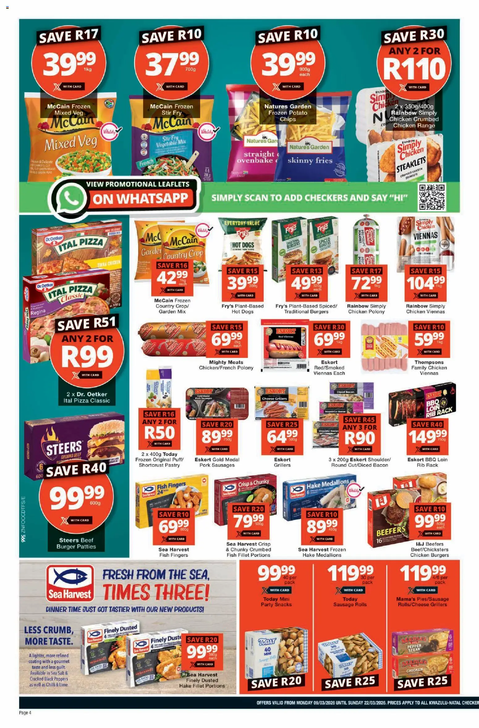 New Checkers catalogue – valid from 09.03.2026 | Page: 4 | Products: Polony, Pizza, Fish, Hot dogs
