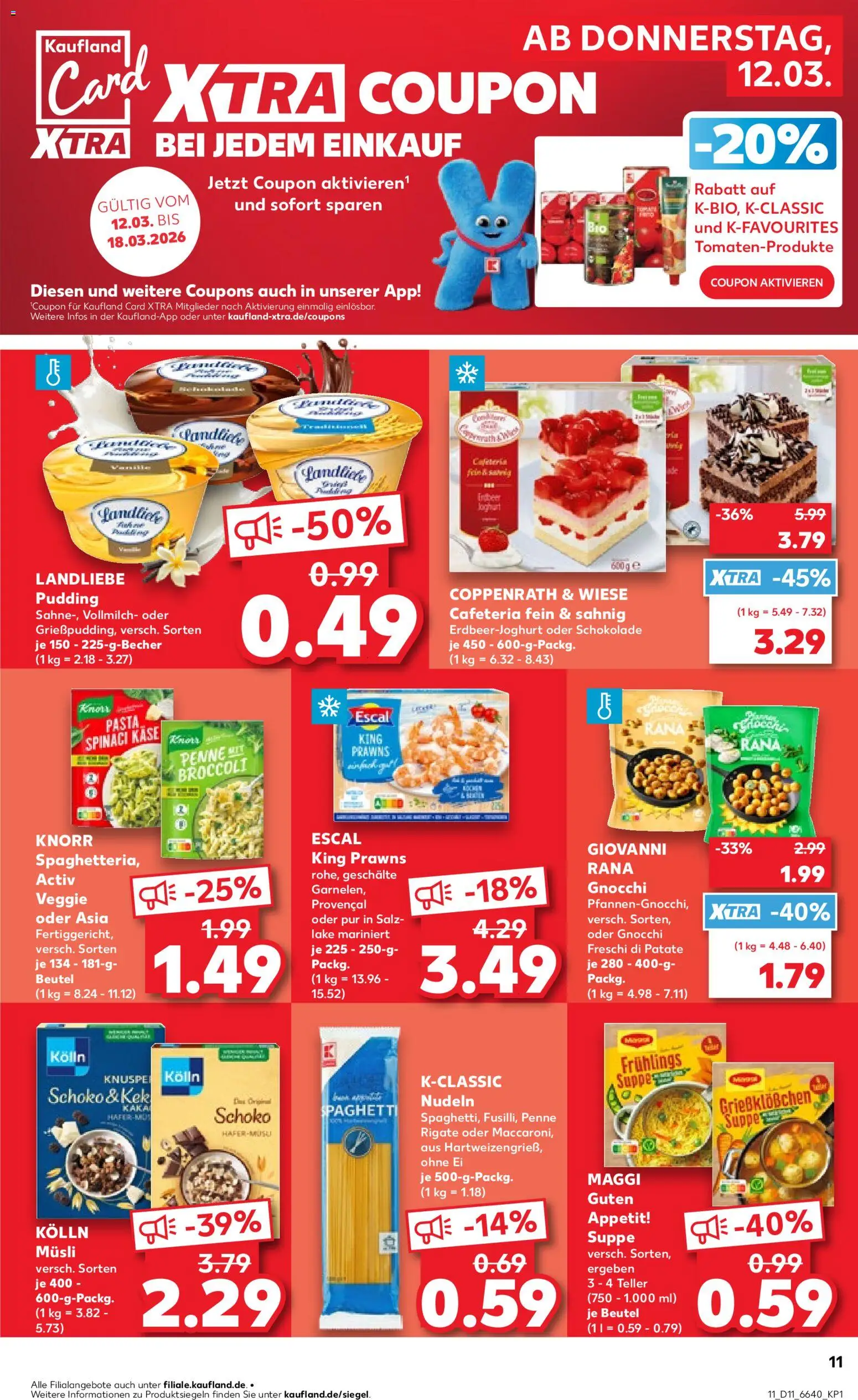 Kaufland Německo leták od 12.03.2026 | Strana: 11 | Produkty: Penne, Knorr, Kaše, Müsli