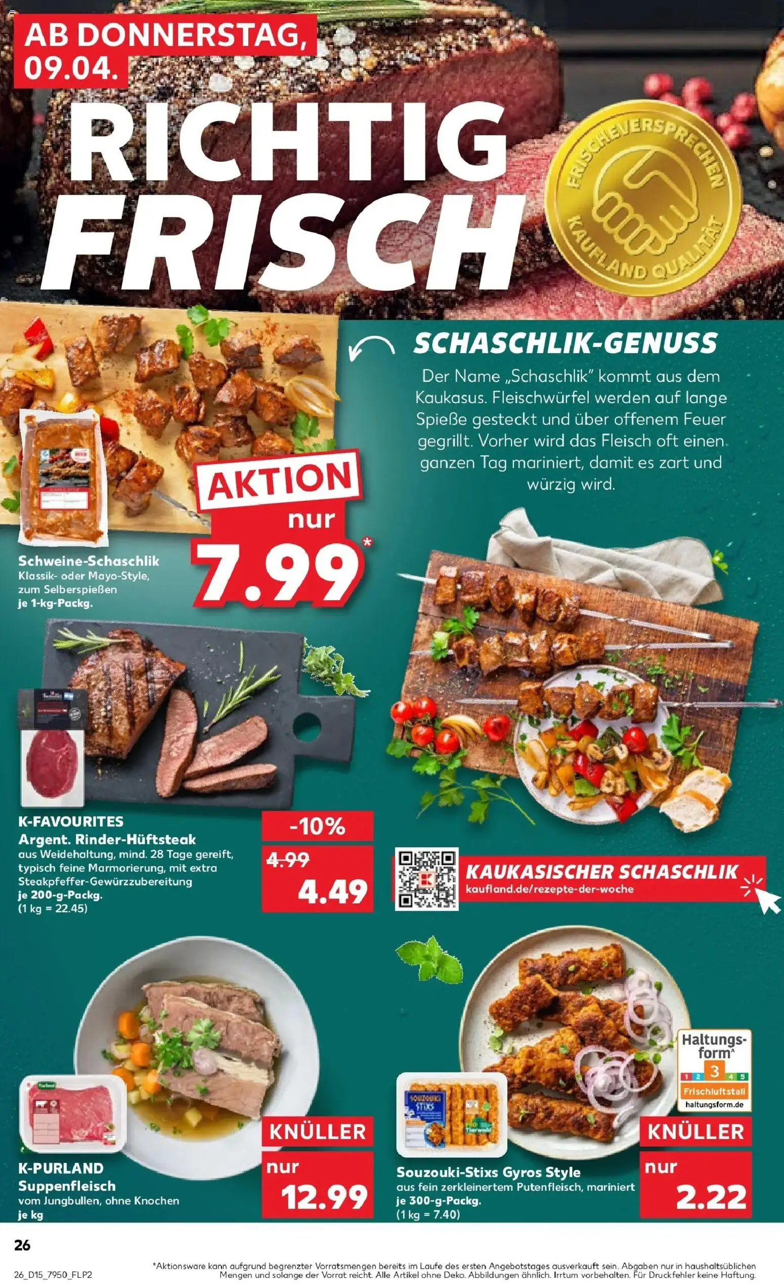 Kaufland Prospekt Leer (Ostfriesland)	 – gültig ab 08.04.2026 | Seite: 26 | Produkte: Gyros, Suppenfleisch, Steak, Fleisch