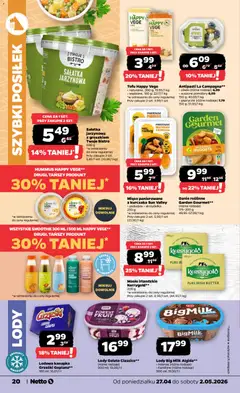 Pogląd oferty "Netto gazetka od poniedziałku spożywcza" - ważna od 27.04.2026 | Strona: 20 | Produkty: Masło irlandzkie, Big Milk, Lody, Sałatka