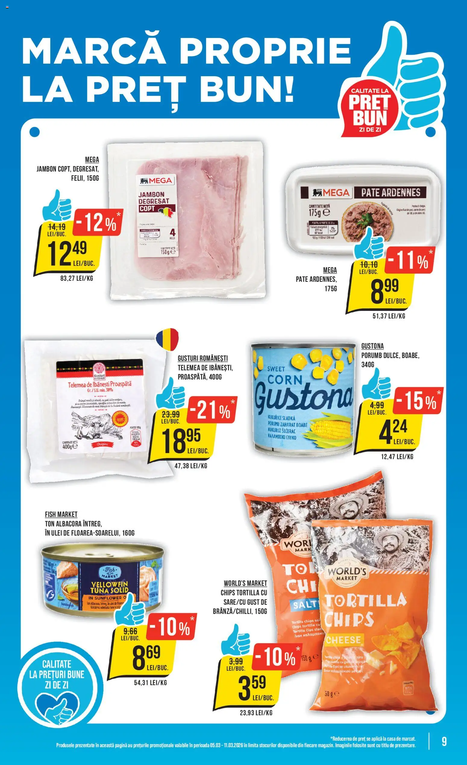 Noul catalog Mega Image – valabil de la 05.03.2026 | Pagină: 9 | Produse: Pate, Brânză, Ulei, Porumb