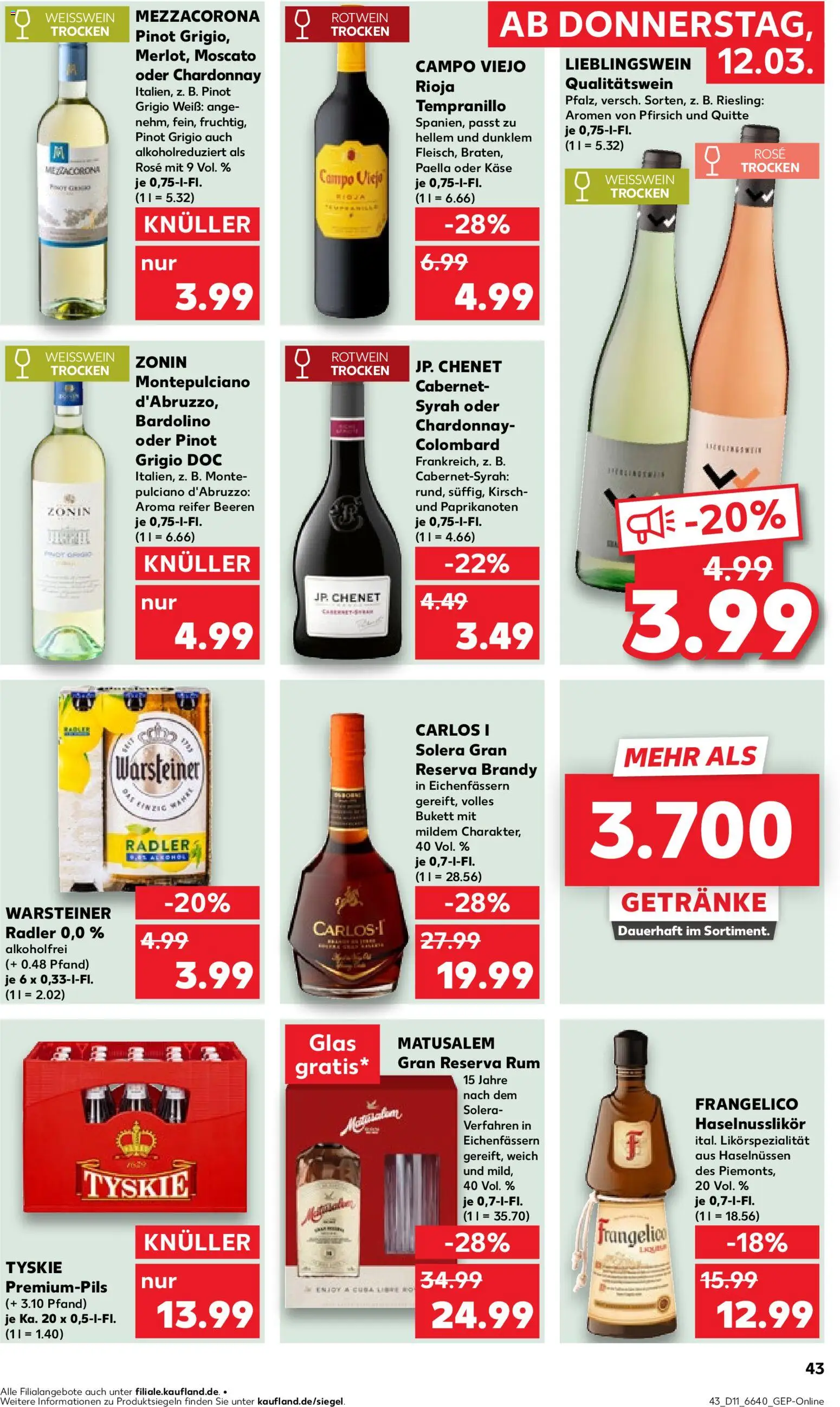 Kaufland Německo leták od 12.03.2026 | Strana: 43 | Produkty: Rum, Moscato, Brandy, Pinot Grigio