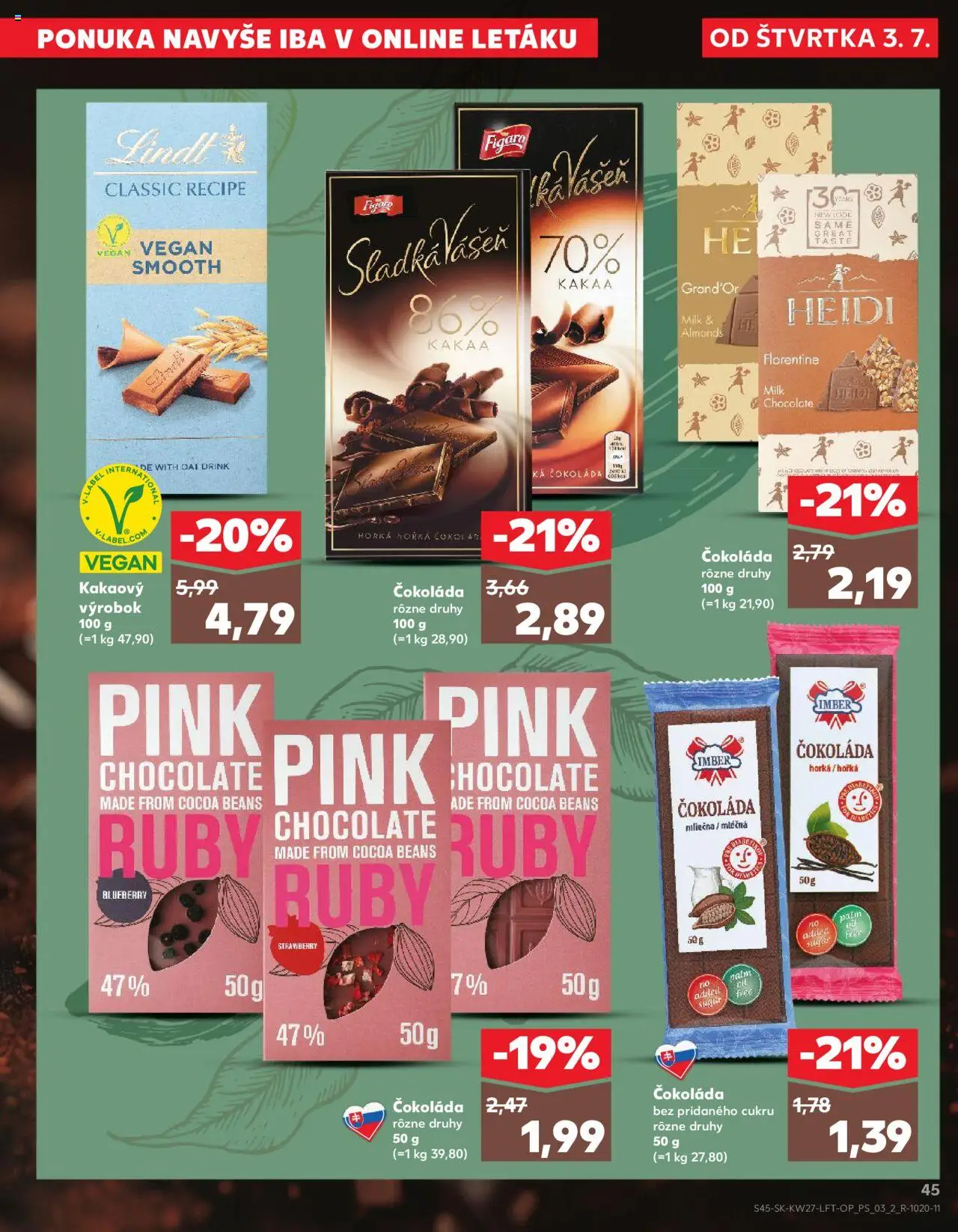 Nové Kaufland akcie – leták je platný od 03.07.2025 | Strana: 45 | Produkty: Lindt, Čokoláda, Čučoriedky, Jahody