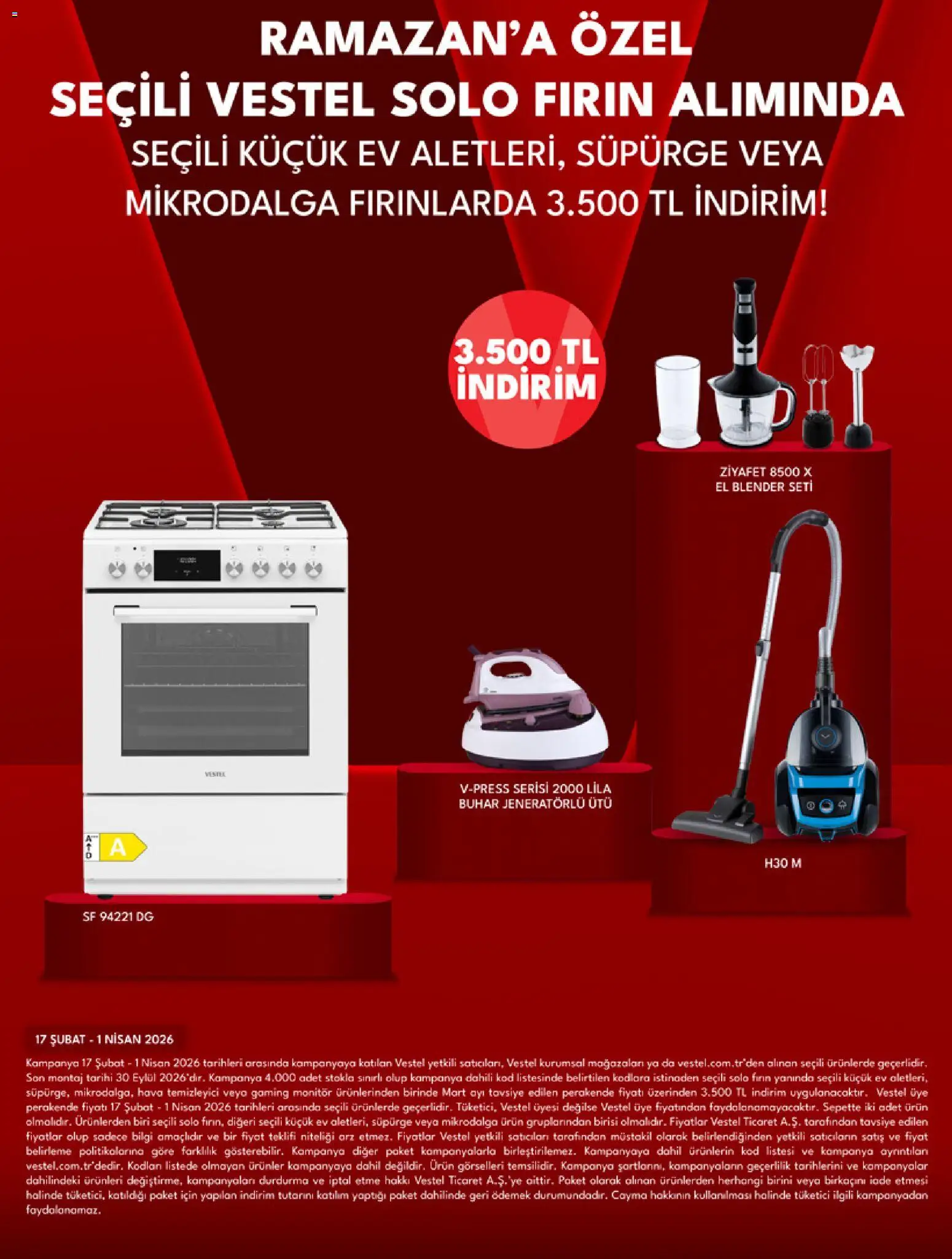 Vestel - Ankastre Ürünler - 01.03.2026 tarihinden itibaren geçerlidir | Sayfa: 3 | Ürünler: Blender, Fırın, Ütü, Hava temizleyici
