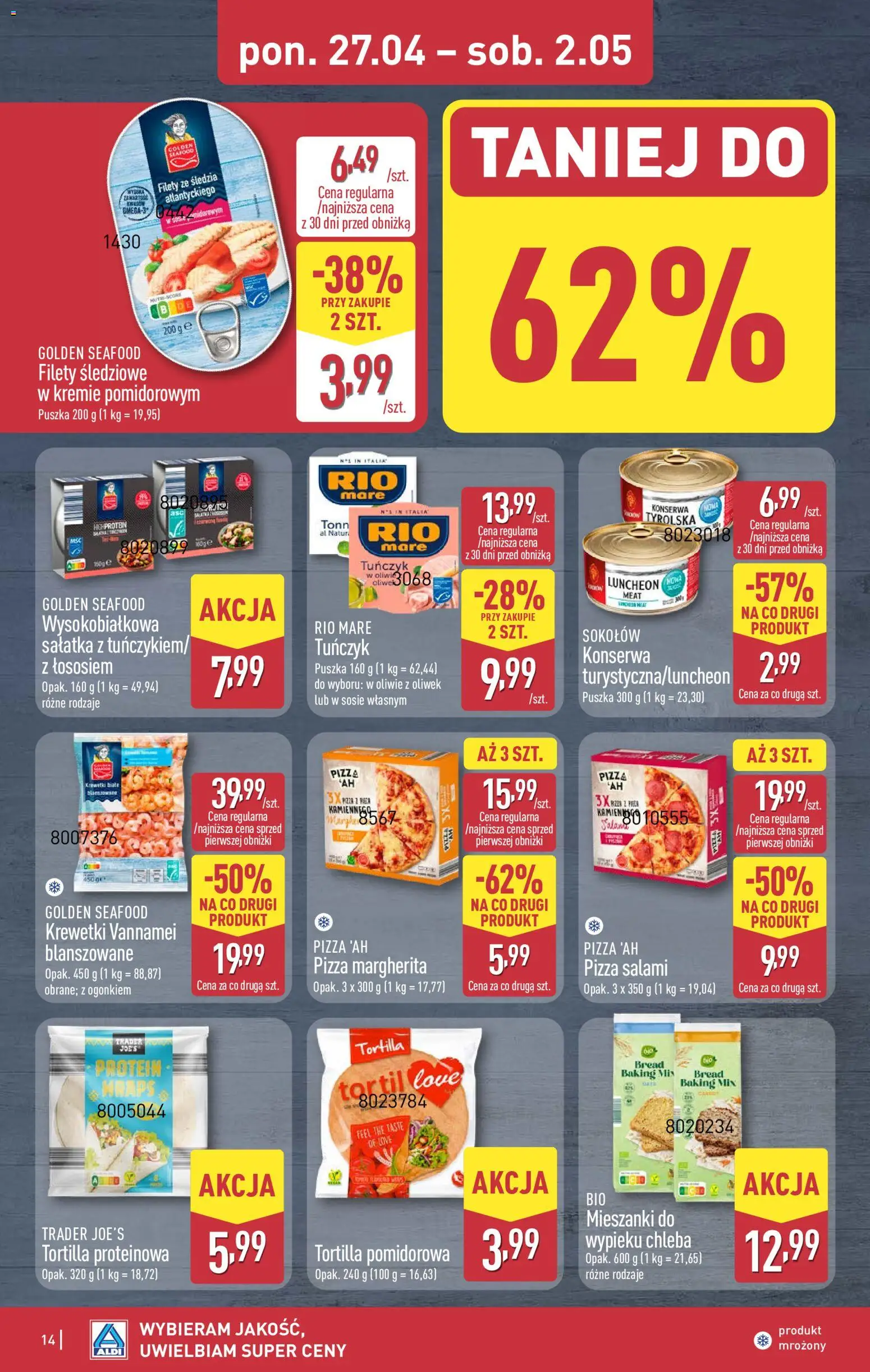 Aldi Polsko leták od 27.04.2026 | Strana: 14 | Produkty: Pizza, Tortilla, Miš, Protein