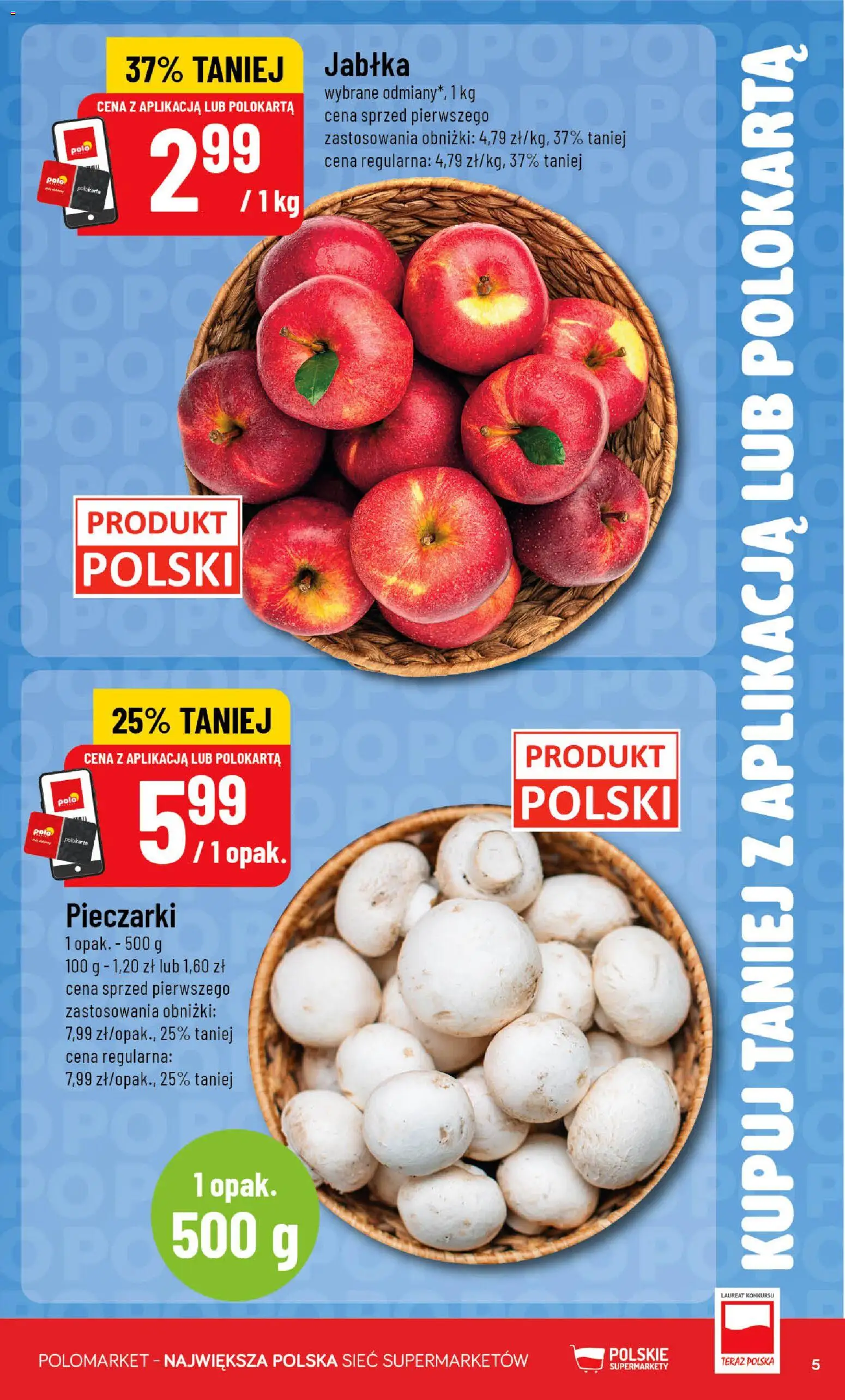 POLOmarket gazetka - Kupuj taniej z POLOappką od 29.04.2026 | Strona: 5 | Produkty: Pieczarki, Jabłka