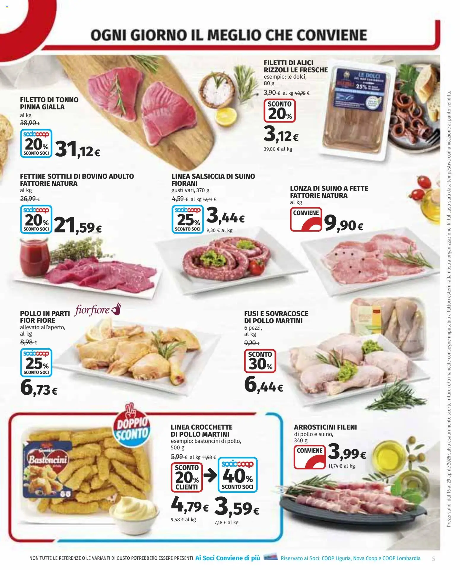 Volantino COOP del 16.04.2026 | Pagina: 5 | Prodotti: Salsiccia, Crocchette, Tonno, Arrosticini