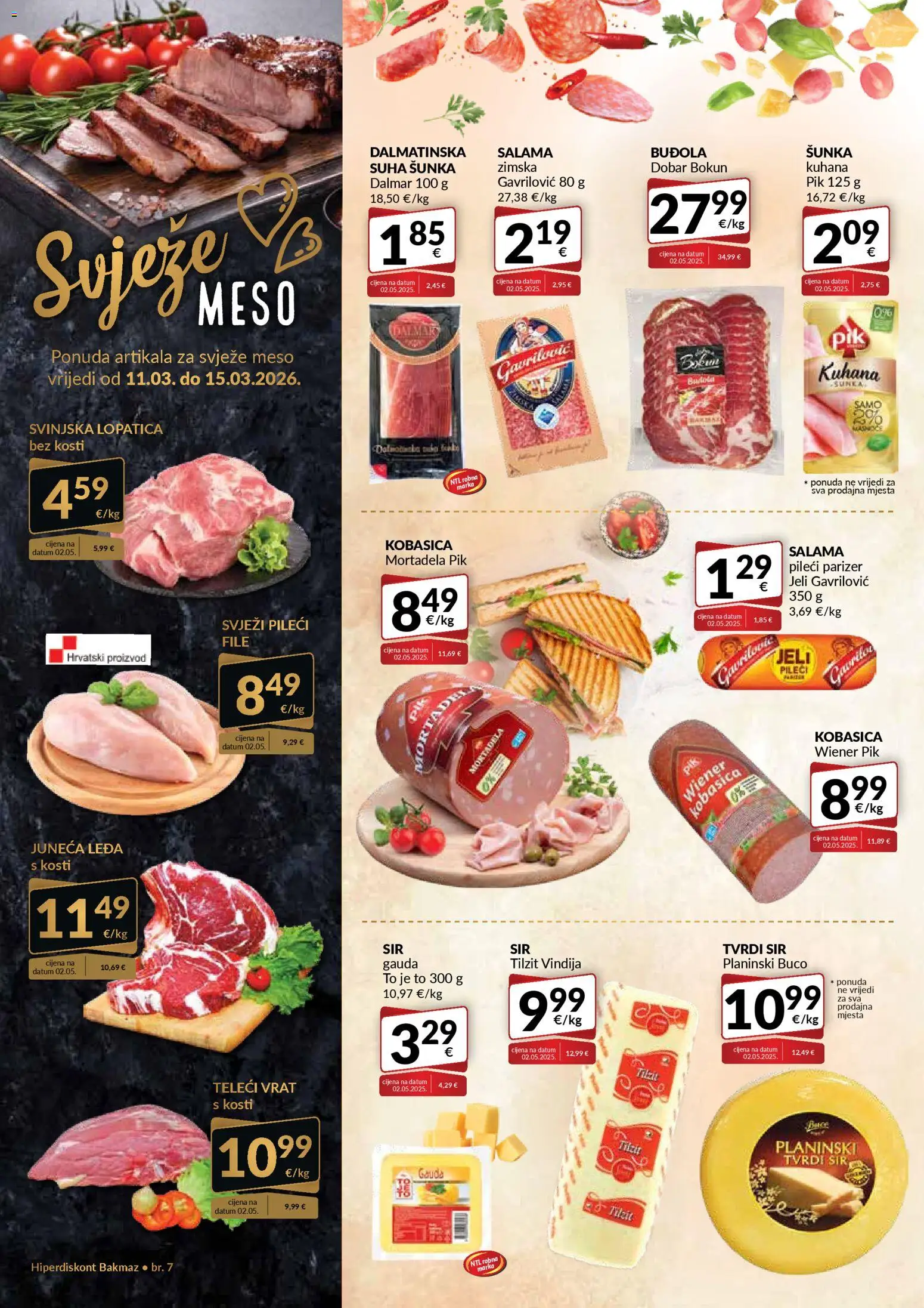 Bakmaz katalog | vrijedi od 11.03.2026 | Stranica: 2 | Proizvodi: Sir, Buđola, Kobasica, Lopatica