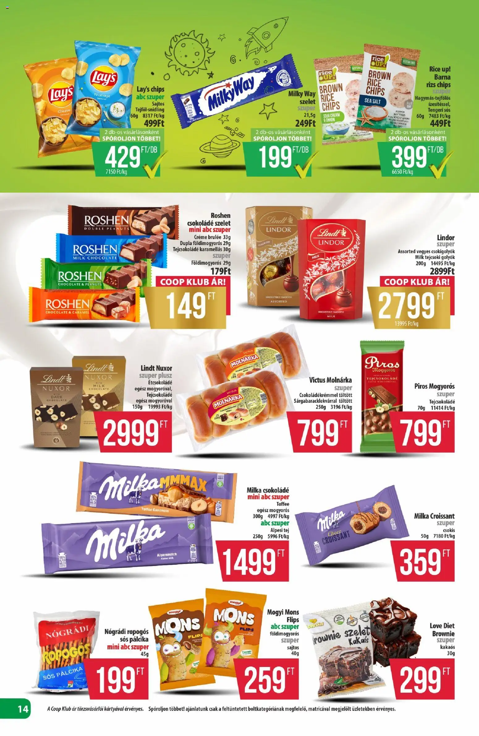 COOP akciós ujság - amely érvényes a következő dátumtól: 26.03.2026 | Oldal: 14 | Termékek: Chips, Croissant, Sós pálcika, Tejcsokoládé
