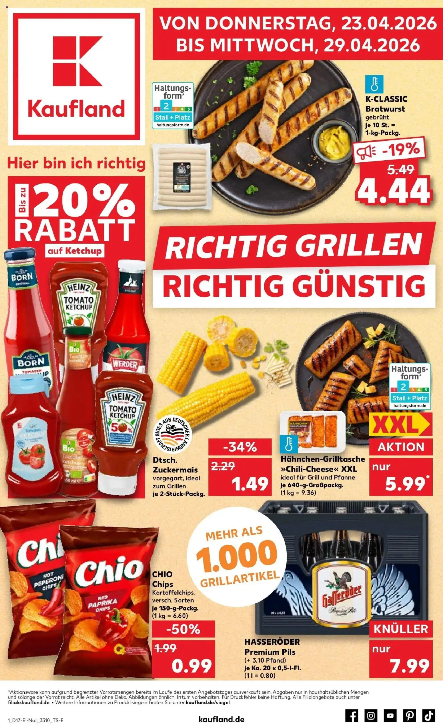 Kaufland Prospekt Bautzen	 – gültig ab 23.04.2026 | Seite: 1 | Produkte: Grill, Pils, Tomaten, Hasseröder